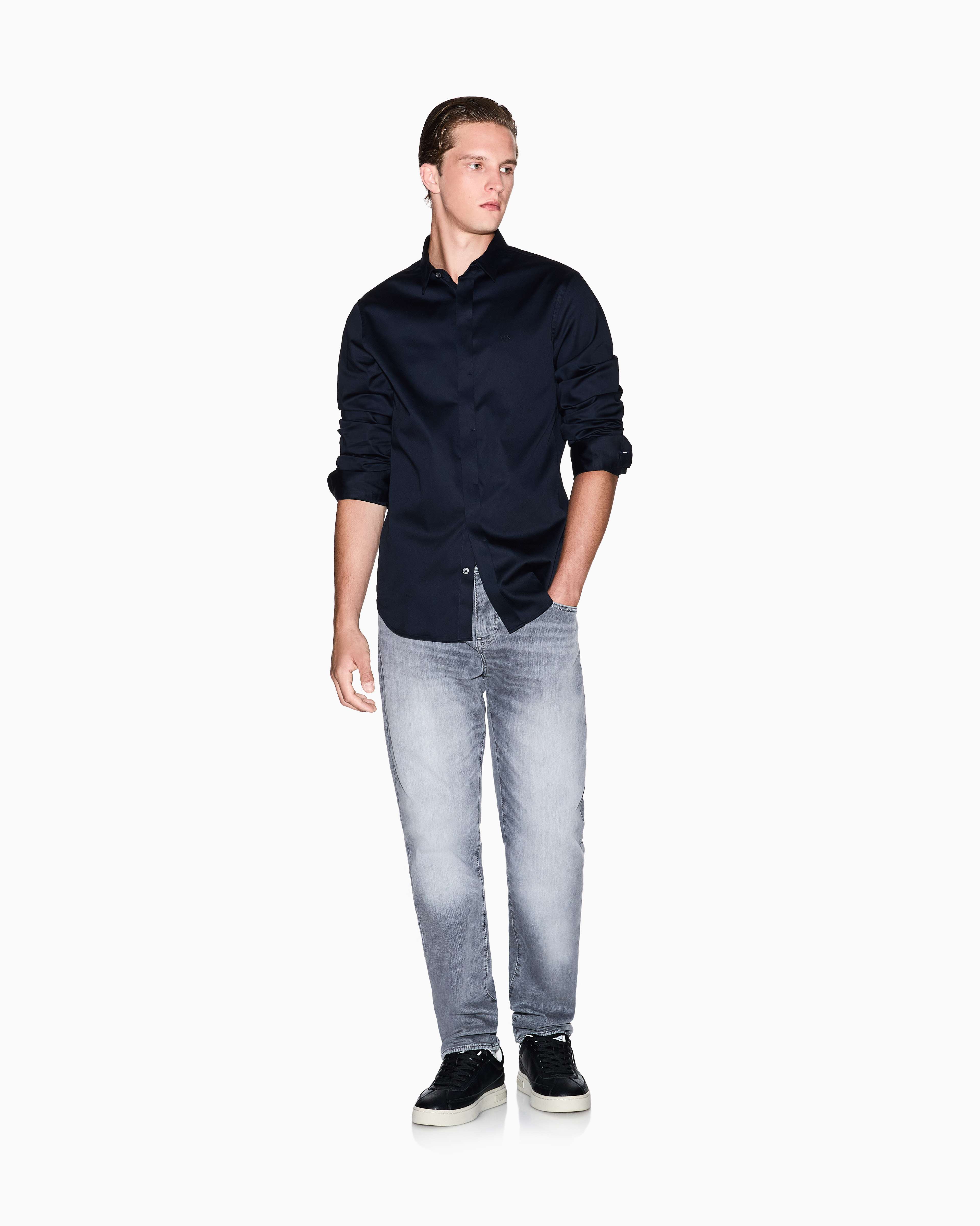 Men Navy Cotton  Shirt