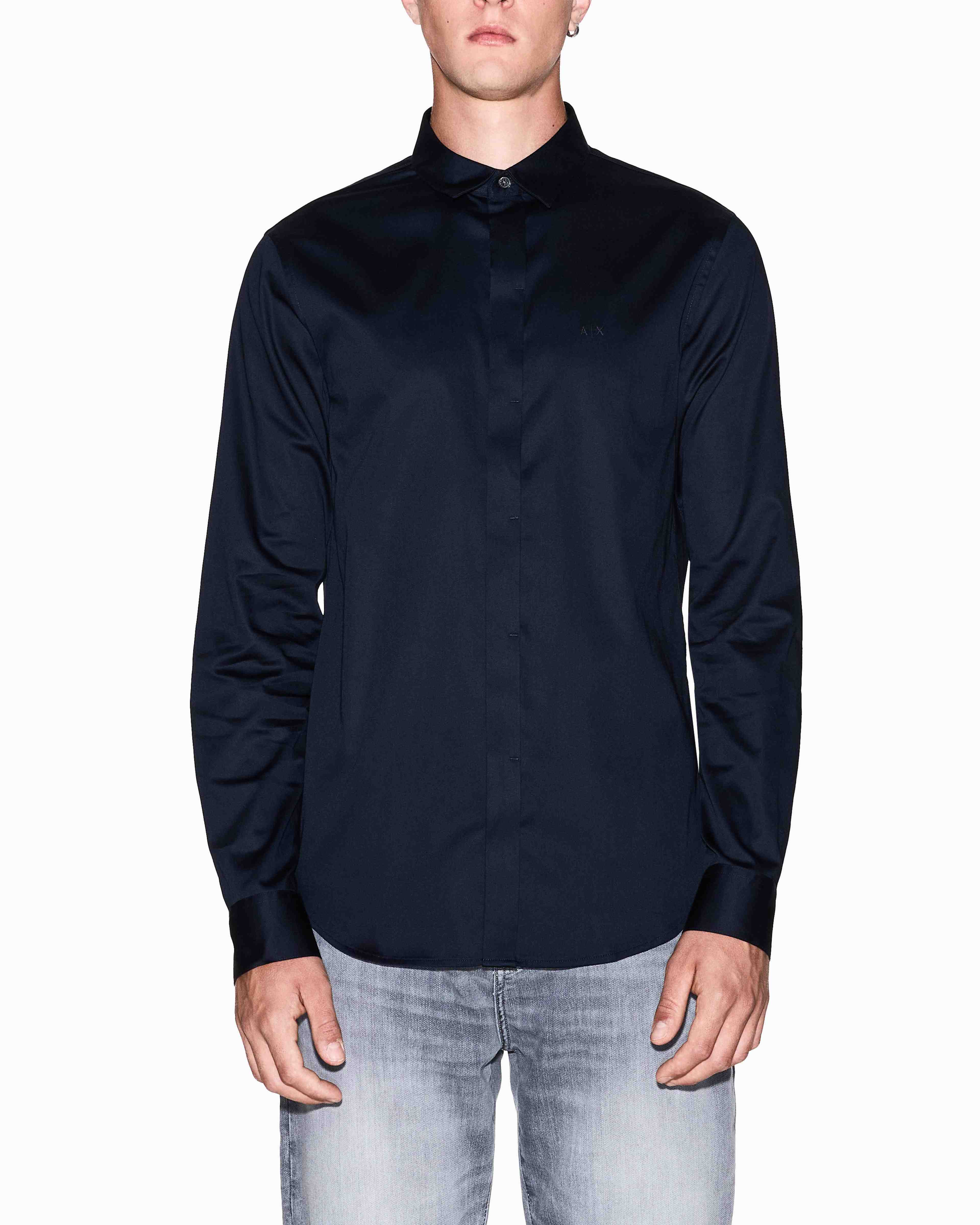 Men Navy Cotton  Shirt