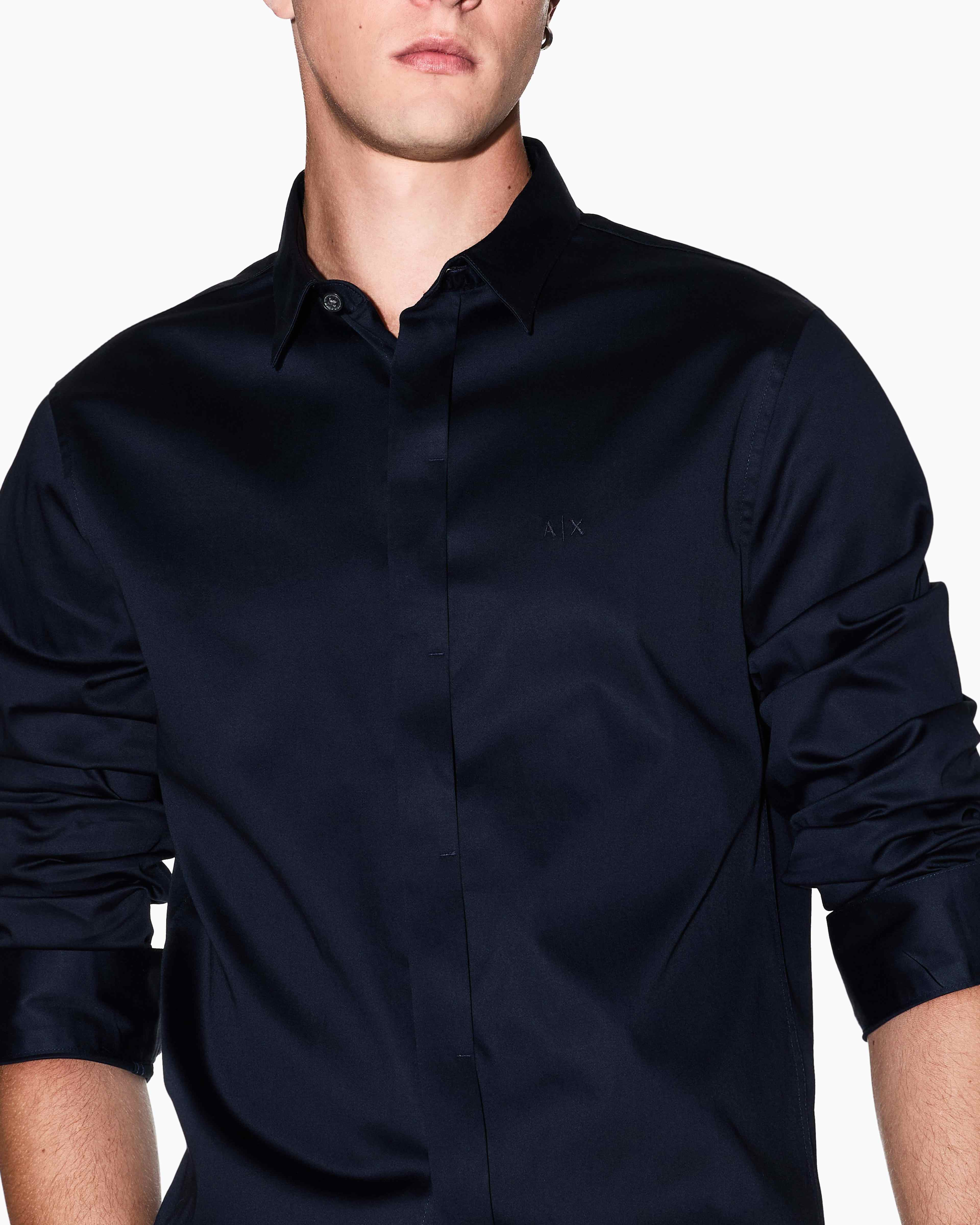 Men Navy Cotton  Shirt