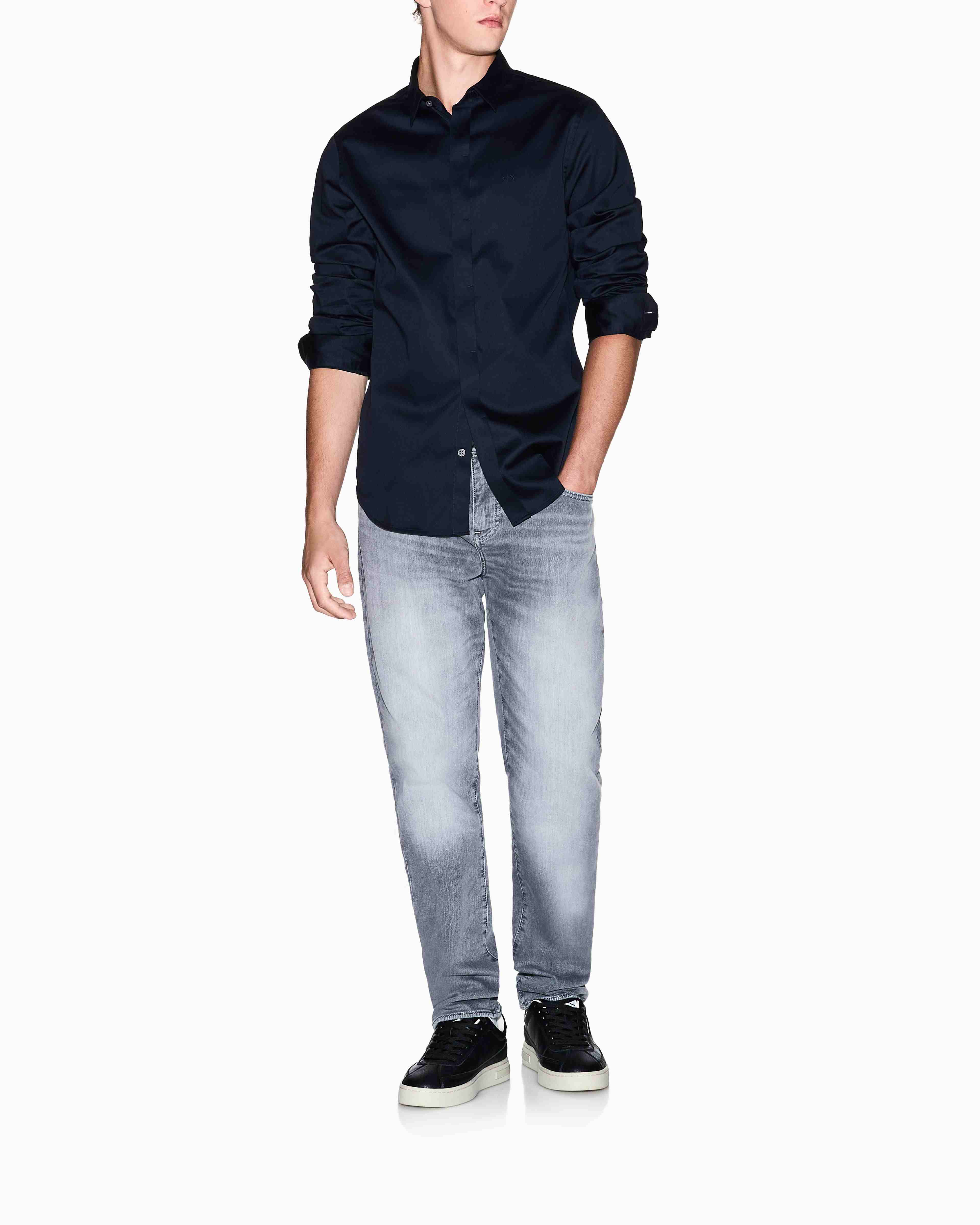 Men Navy Cotton  Shirt