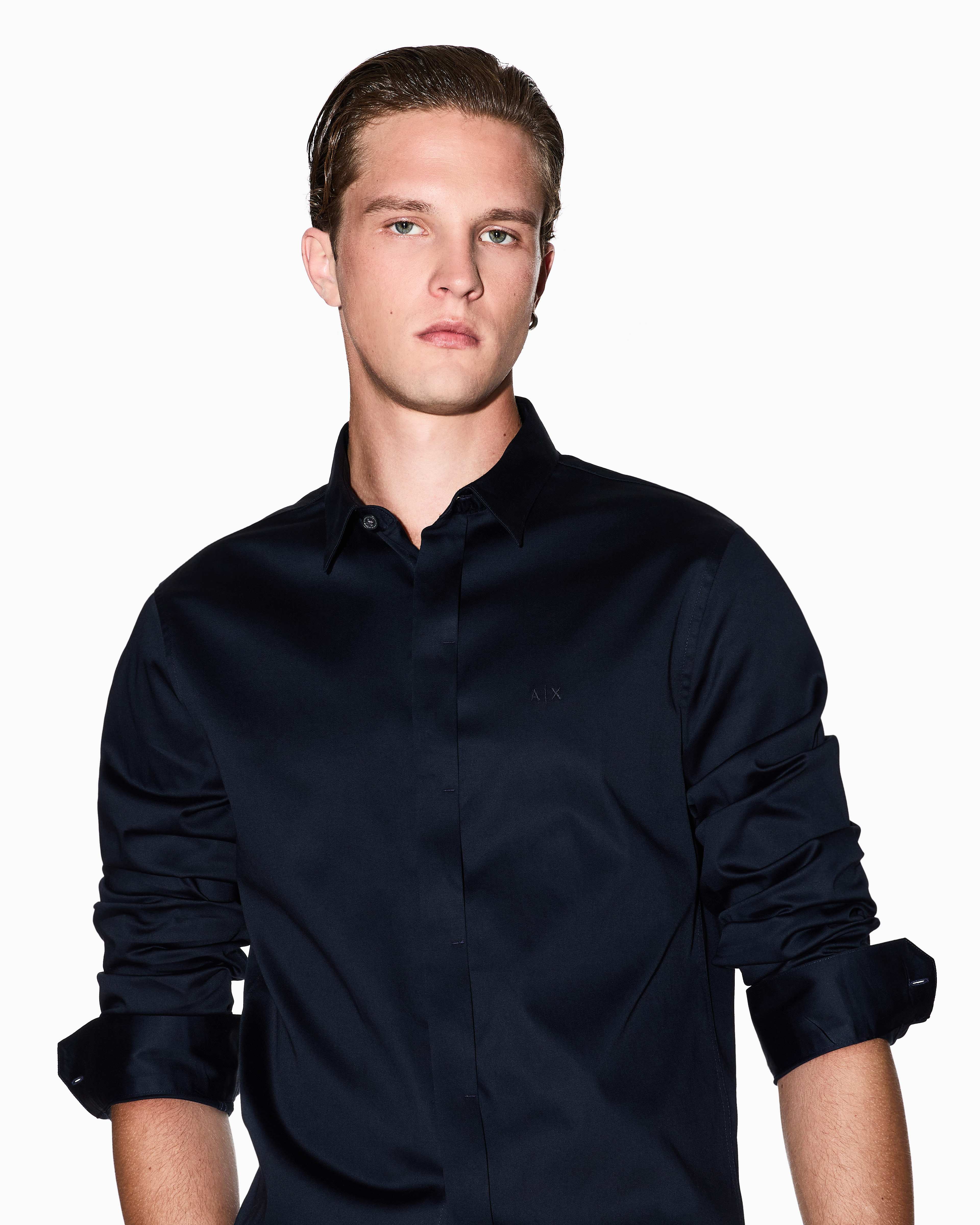 Men Navy Cotton  Shirt