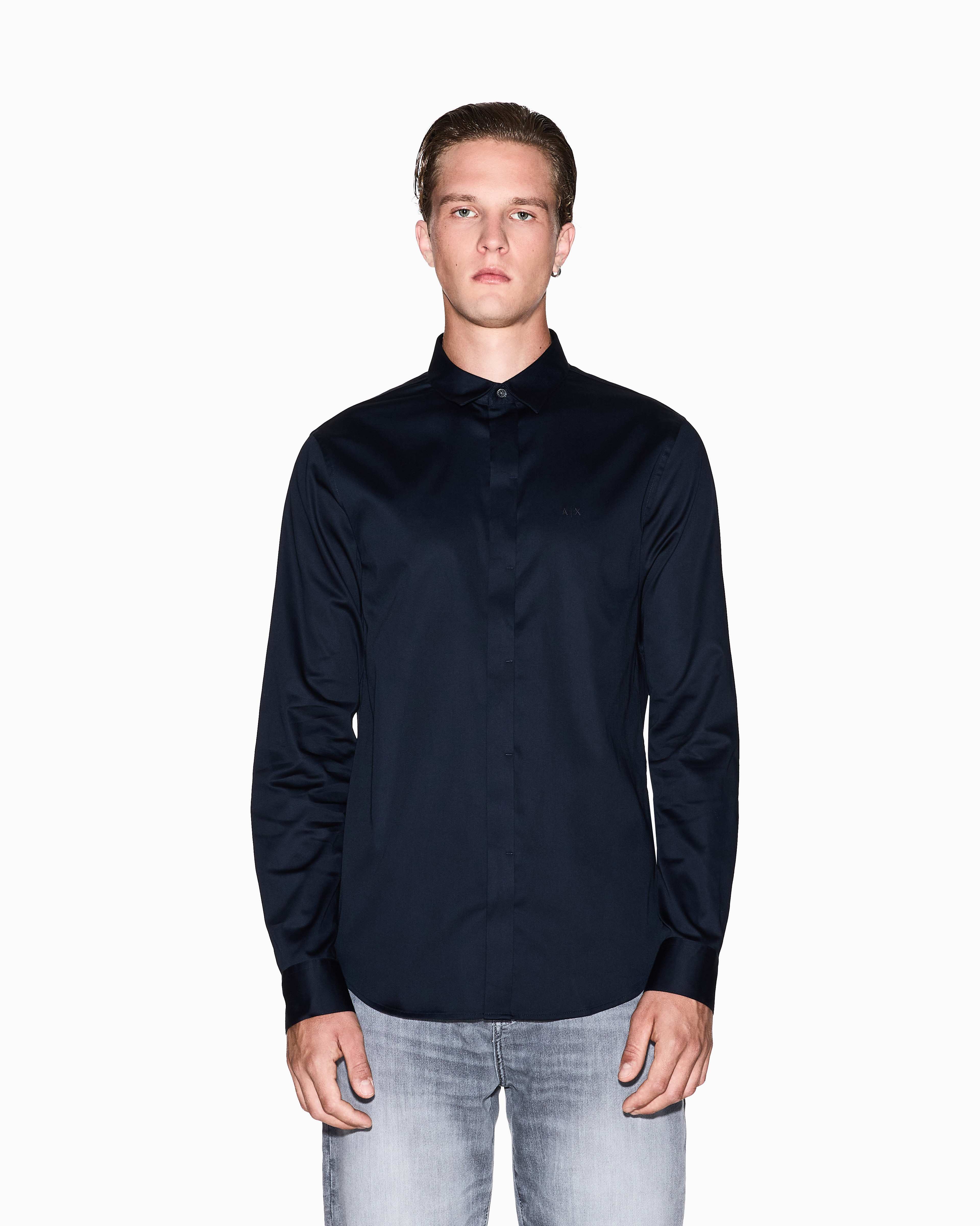 Men Navy Cotton  Shirt