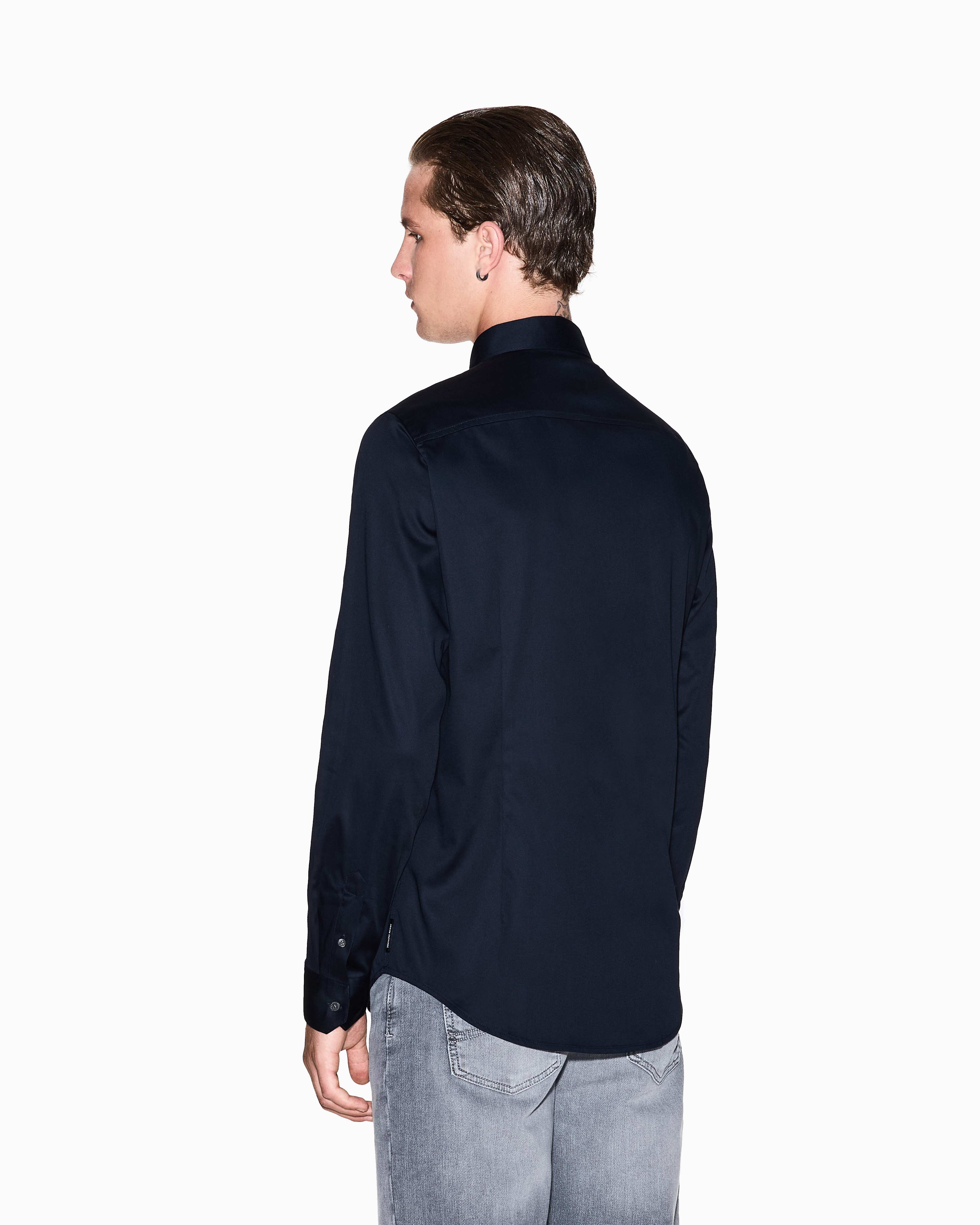 Men Navy Cotton  Shirt