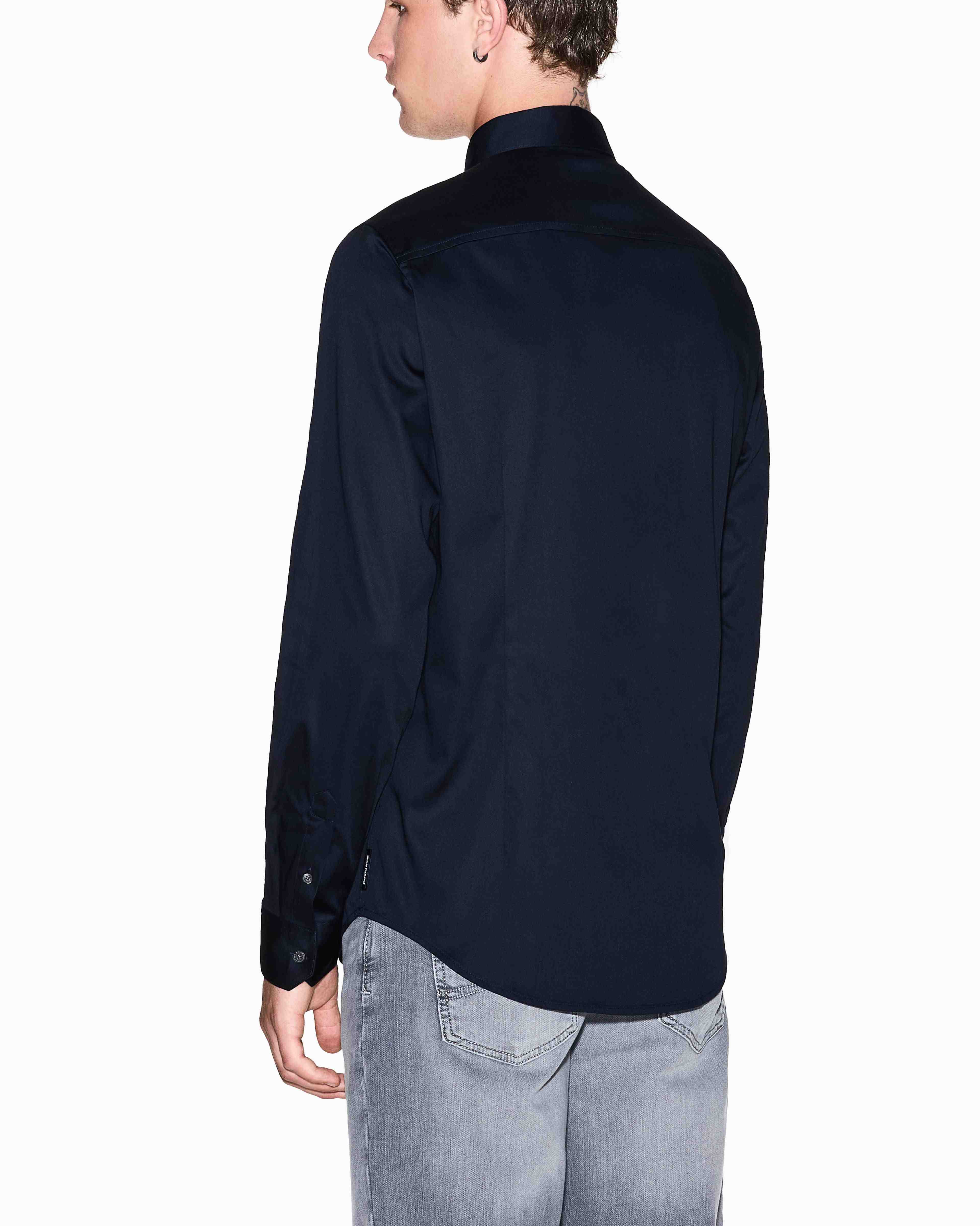 Men Navy Cotton  Shirt