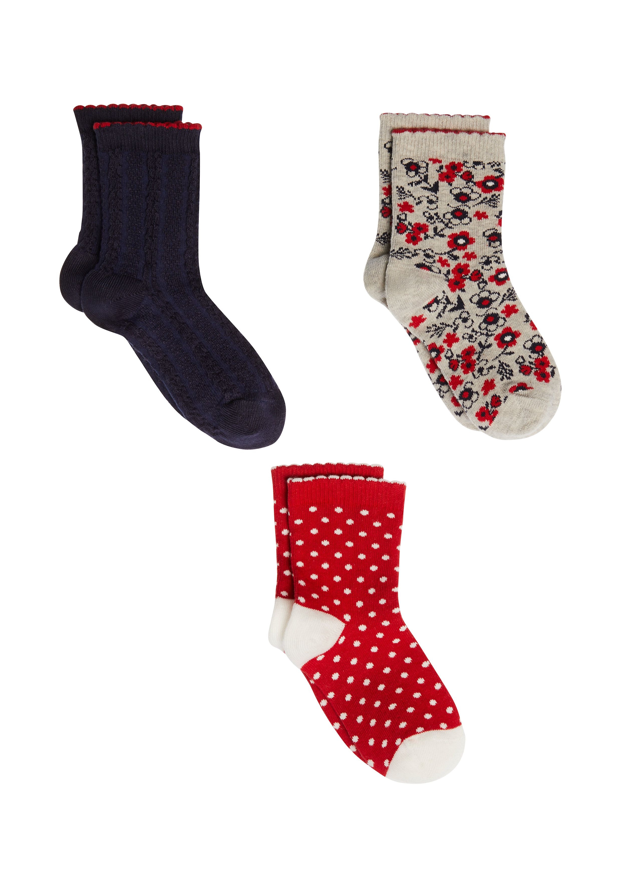Mothercare | Girls Red, Navy And Grey Socks - 3 Pack - Multicolor 0