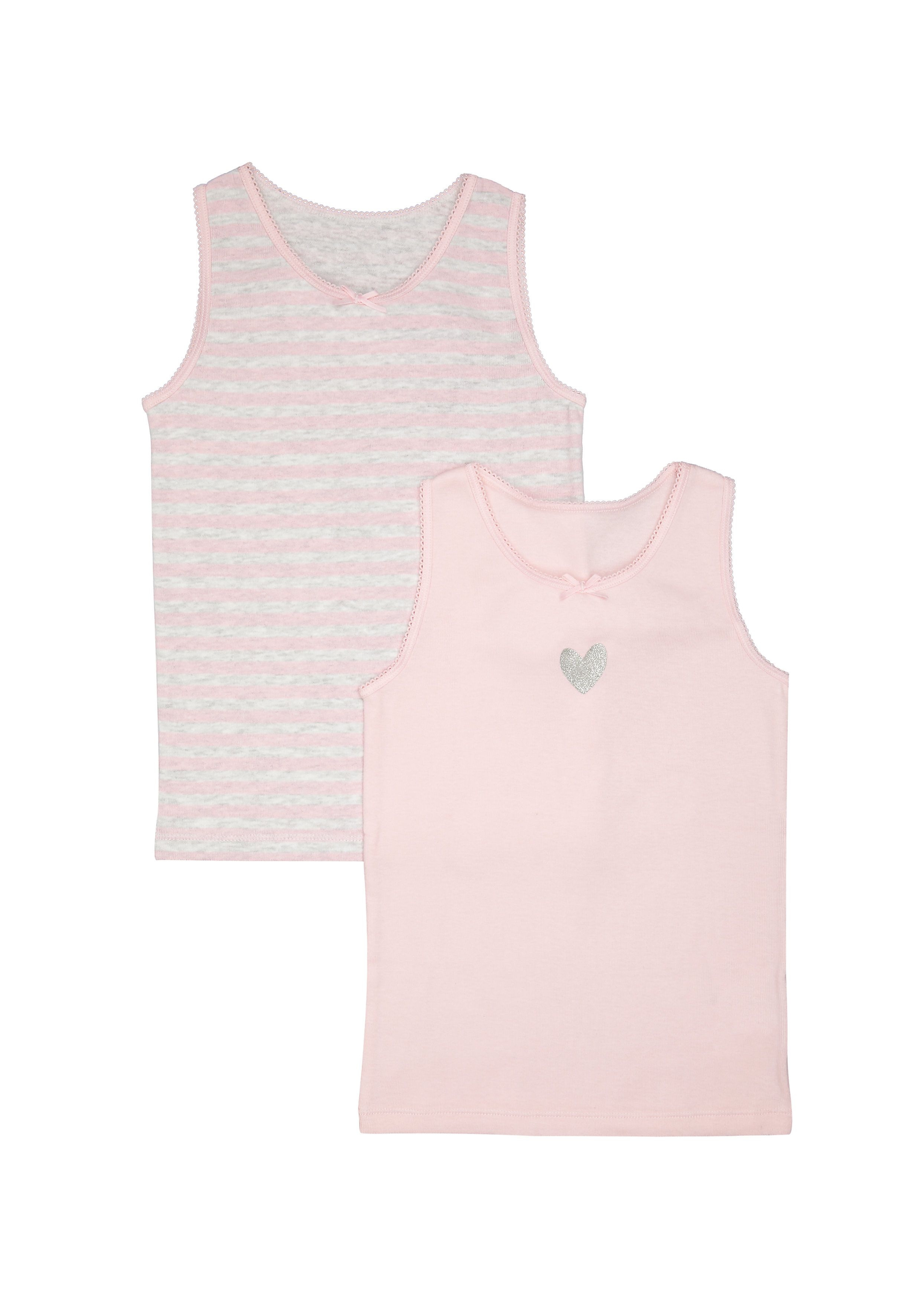 Mothercare | Girls Heart And Stripe Vests - 2 Pack - Pink 0