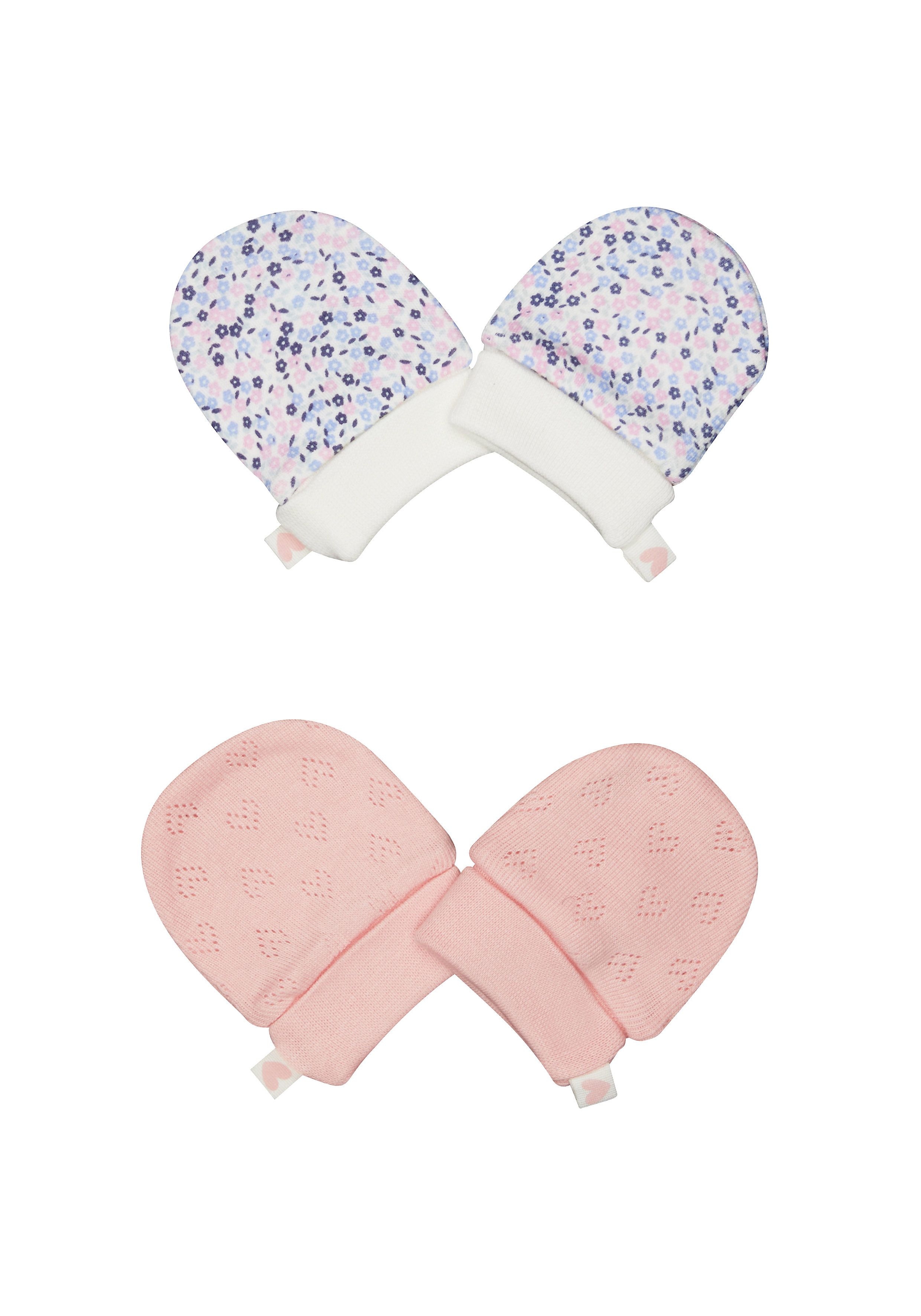 Mothercare | Girls Pink And Floral Scratch Mitts - 2 Pack - Pink 0