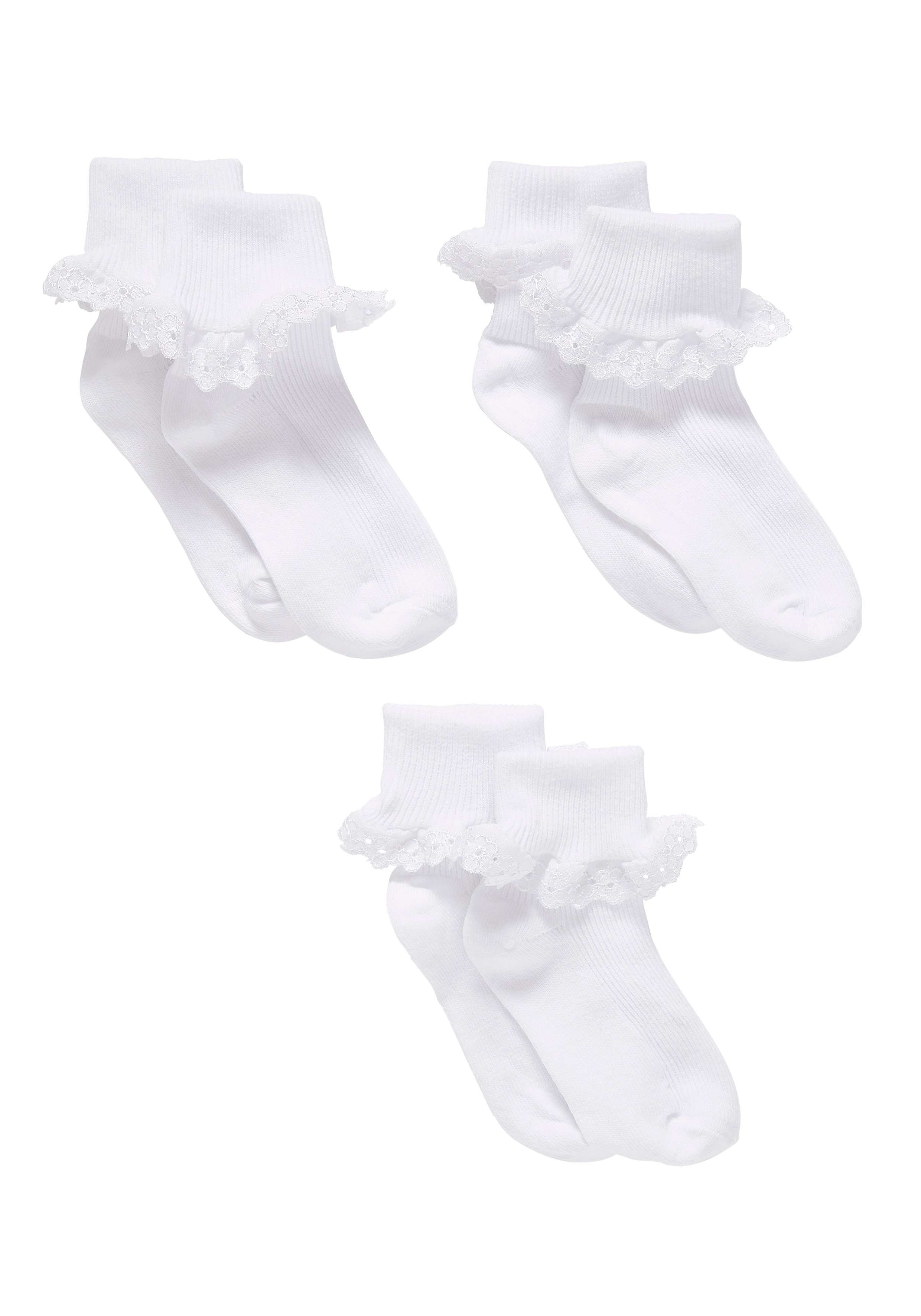 Mothercare | Girls White Lace Turn - Over - Top Socks - 3 Pack - White 0