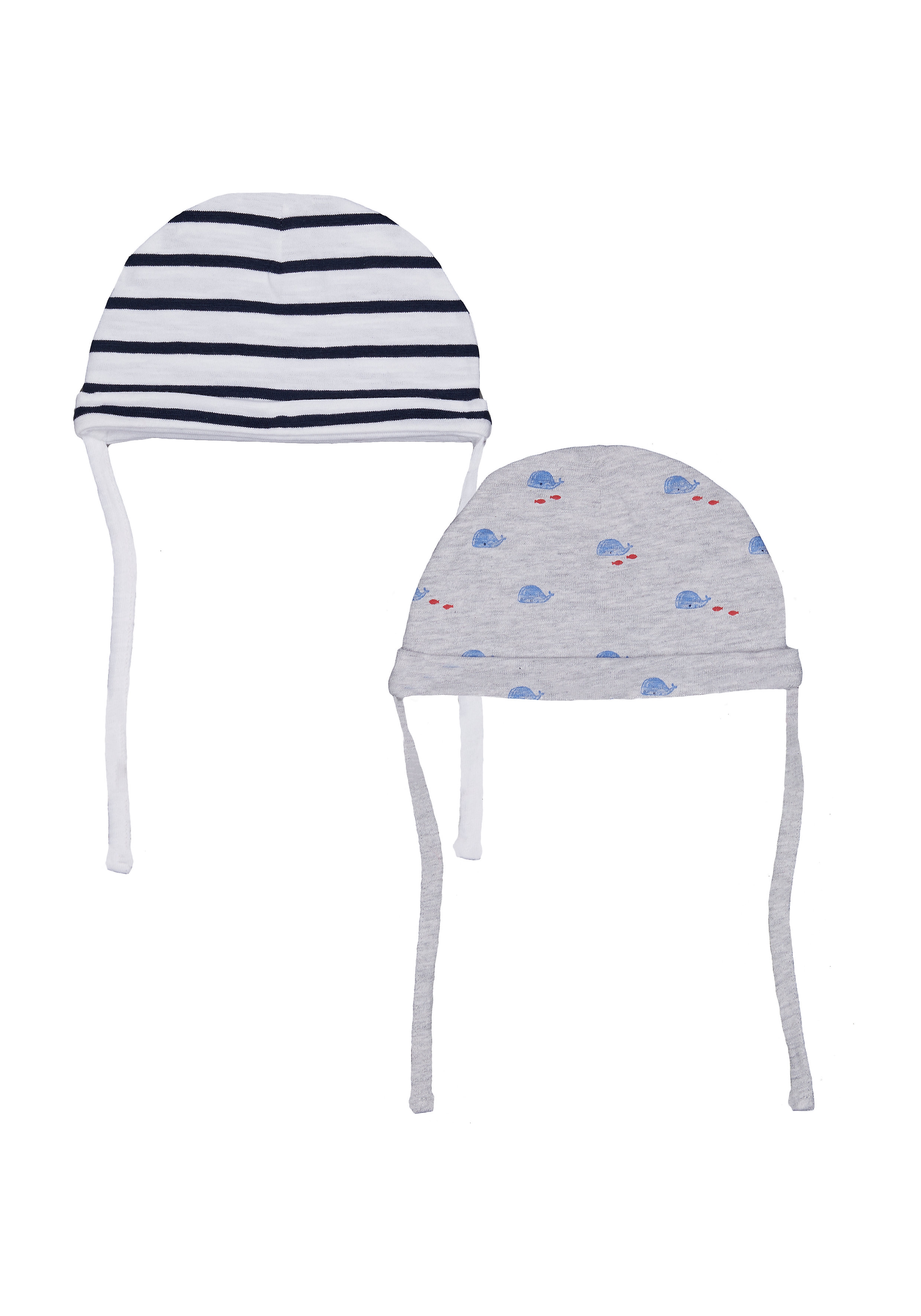 Mothercare | Boys Stripe And Whale Hats – 2 Pack - Grey 0