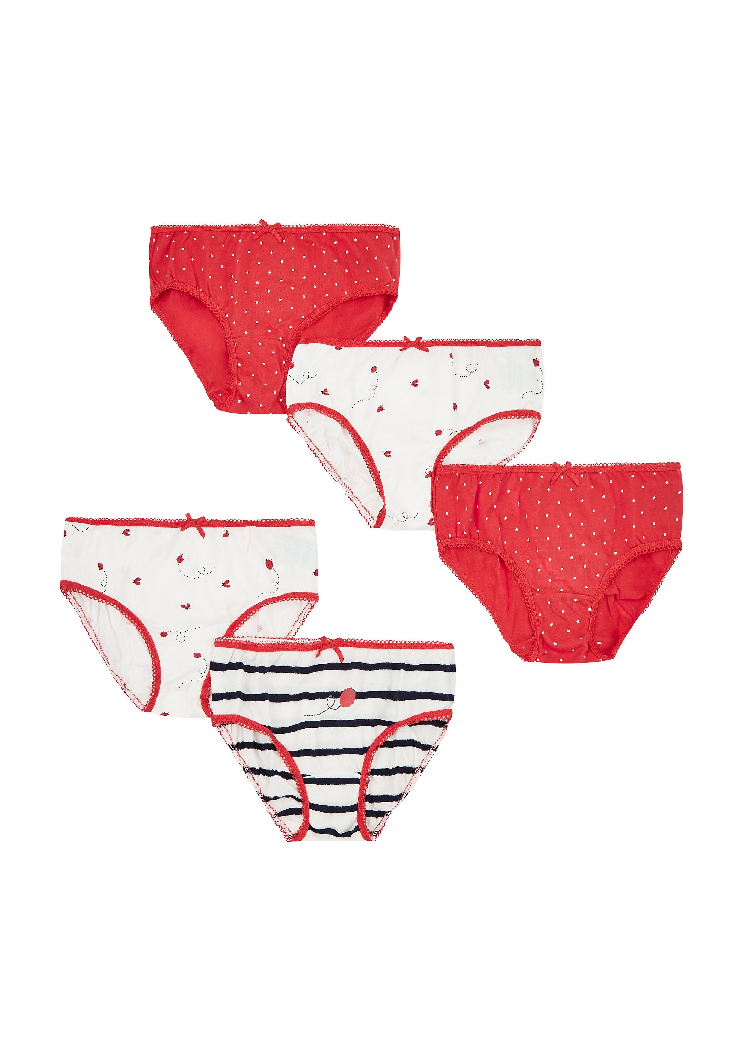 Mothercare | Girls Ladybird And Stripe Briefs - 5 Pack - Multicolor 0