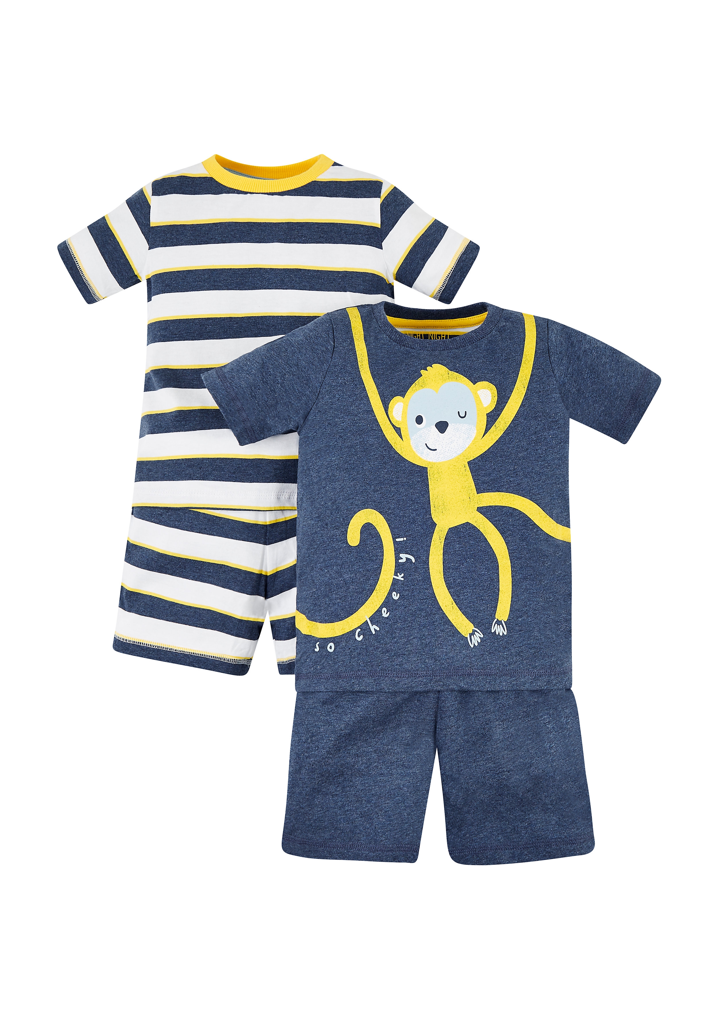 Mothercare | Boys Monkey And Stripe Pyjamas â€“ 2 Pack - Blue 0