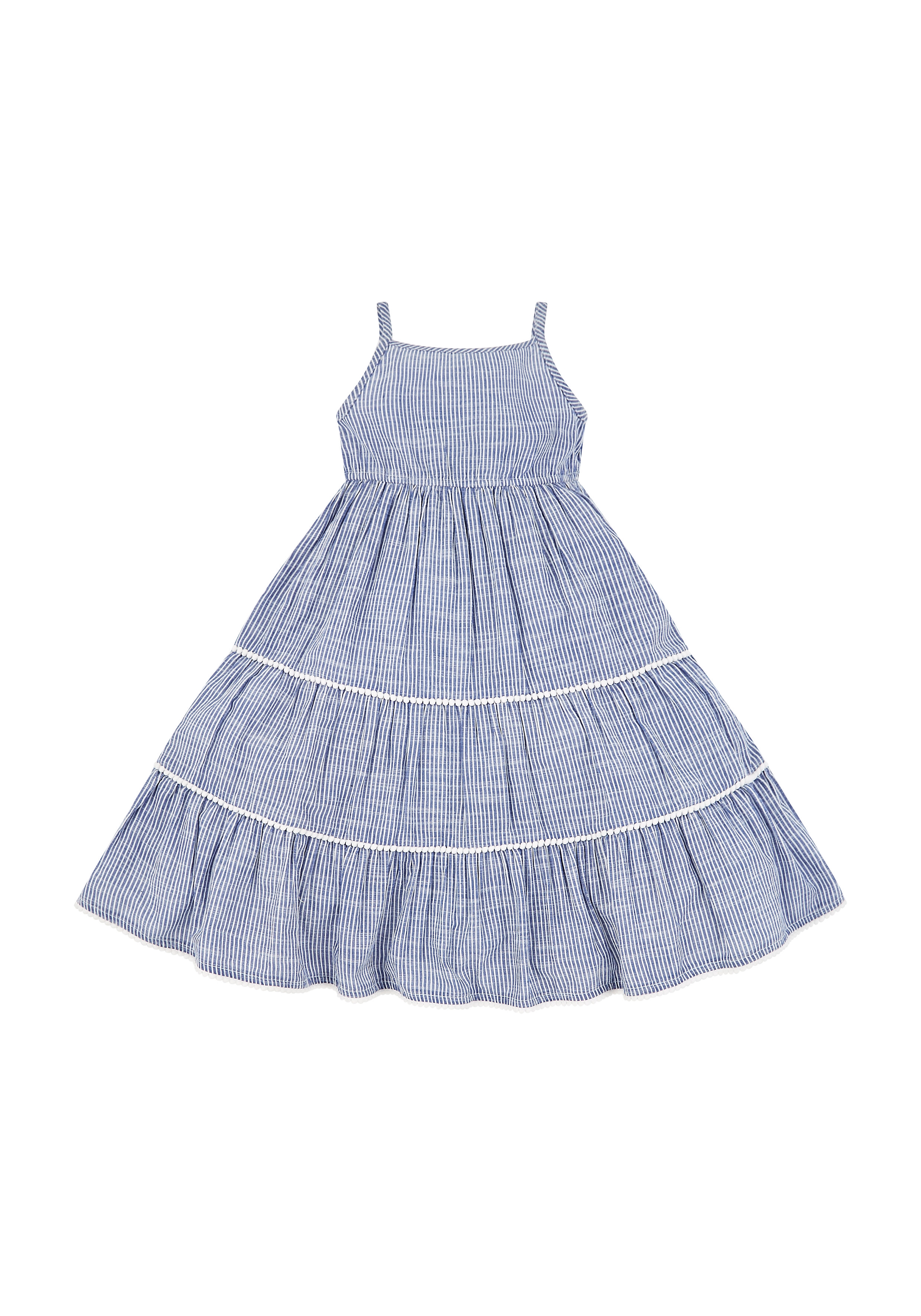 Mothercare | Girls Blue And White Flower Embroidery Stripe Maxi Dress - Blue 1