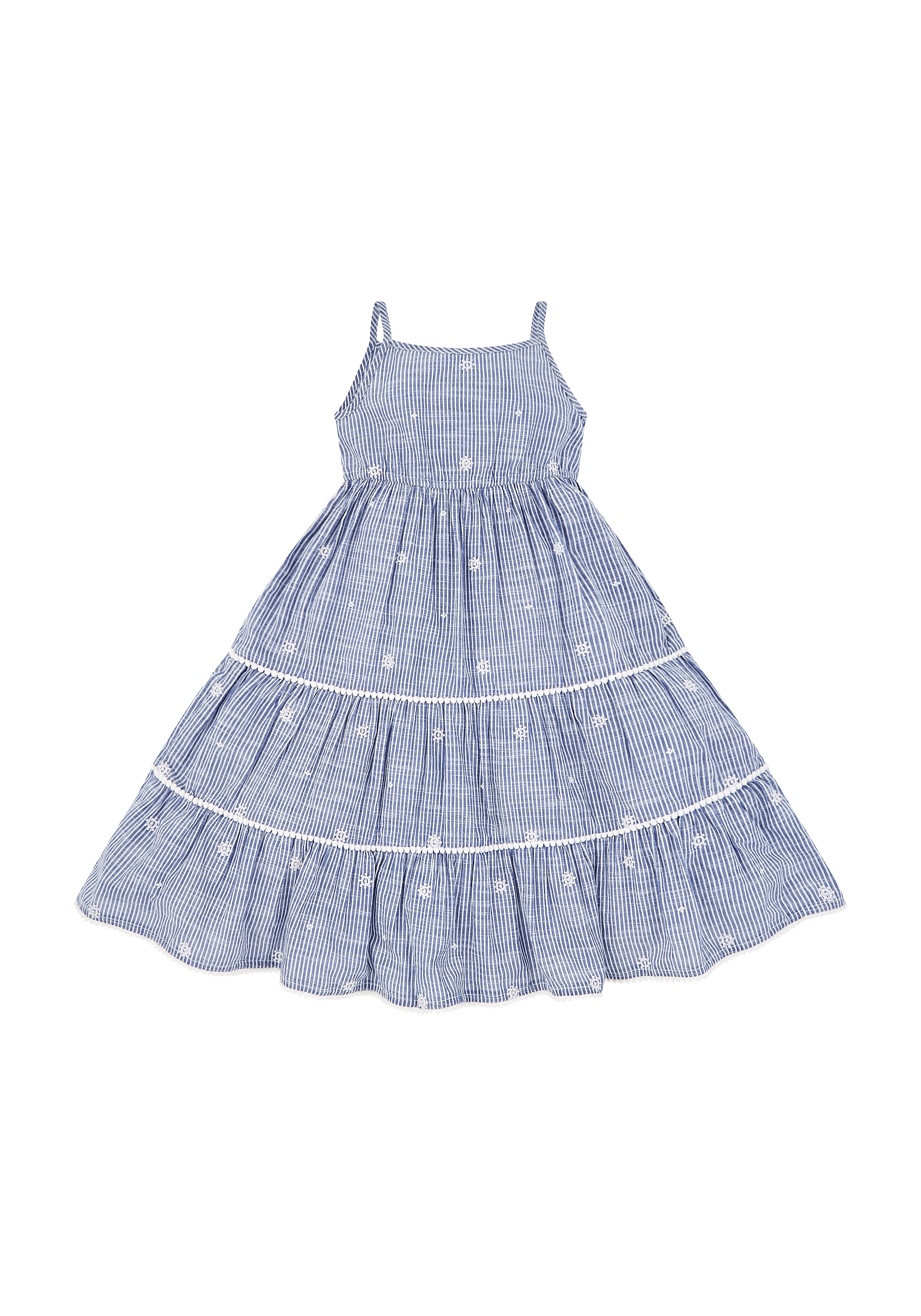 Mothercare | Girls Blue And White Flower Embroidery Stripe Maxi Dress - Blue 3