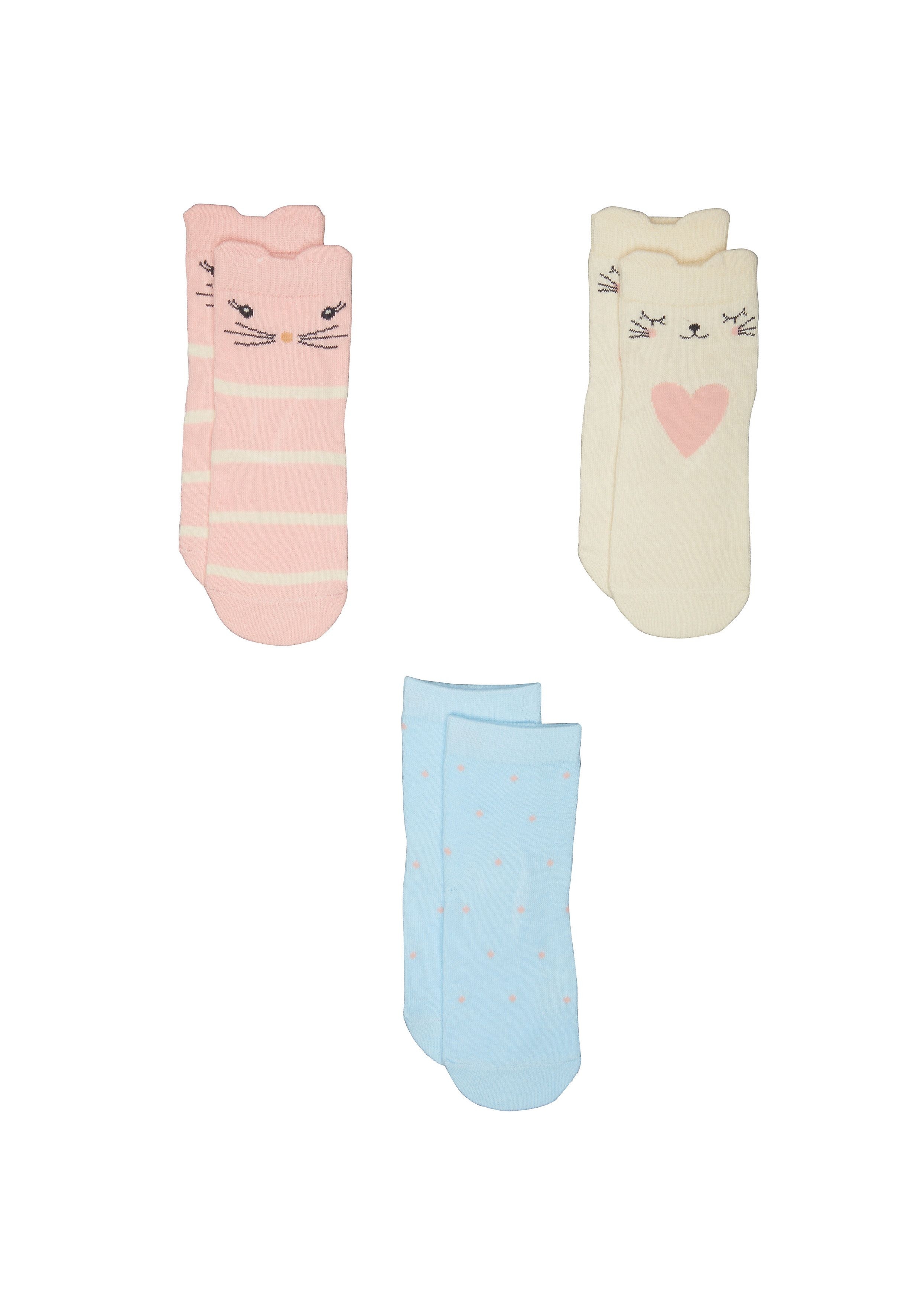 Mothercare | Girls Novelty Cat Socks - 3 Pack - Multicolor 0