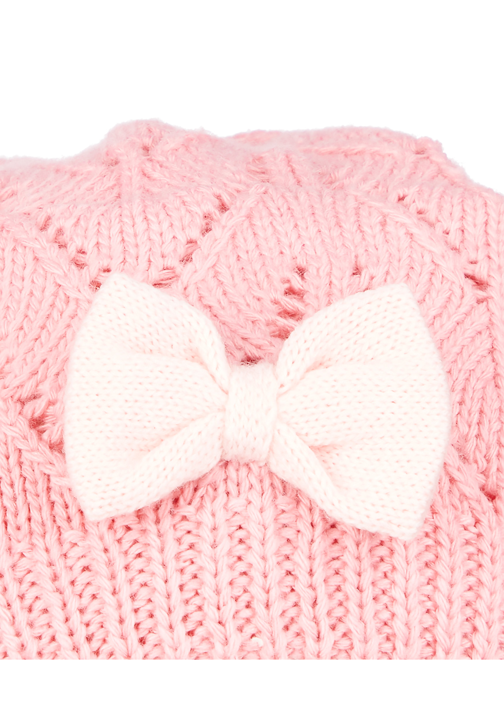 Girls Pink Pointelle Pom Beret - Coral