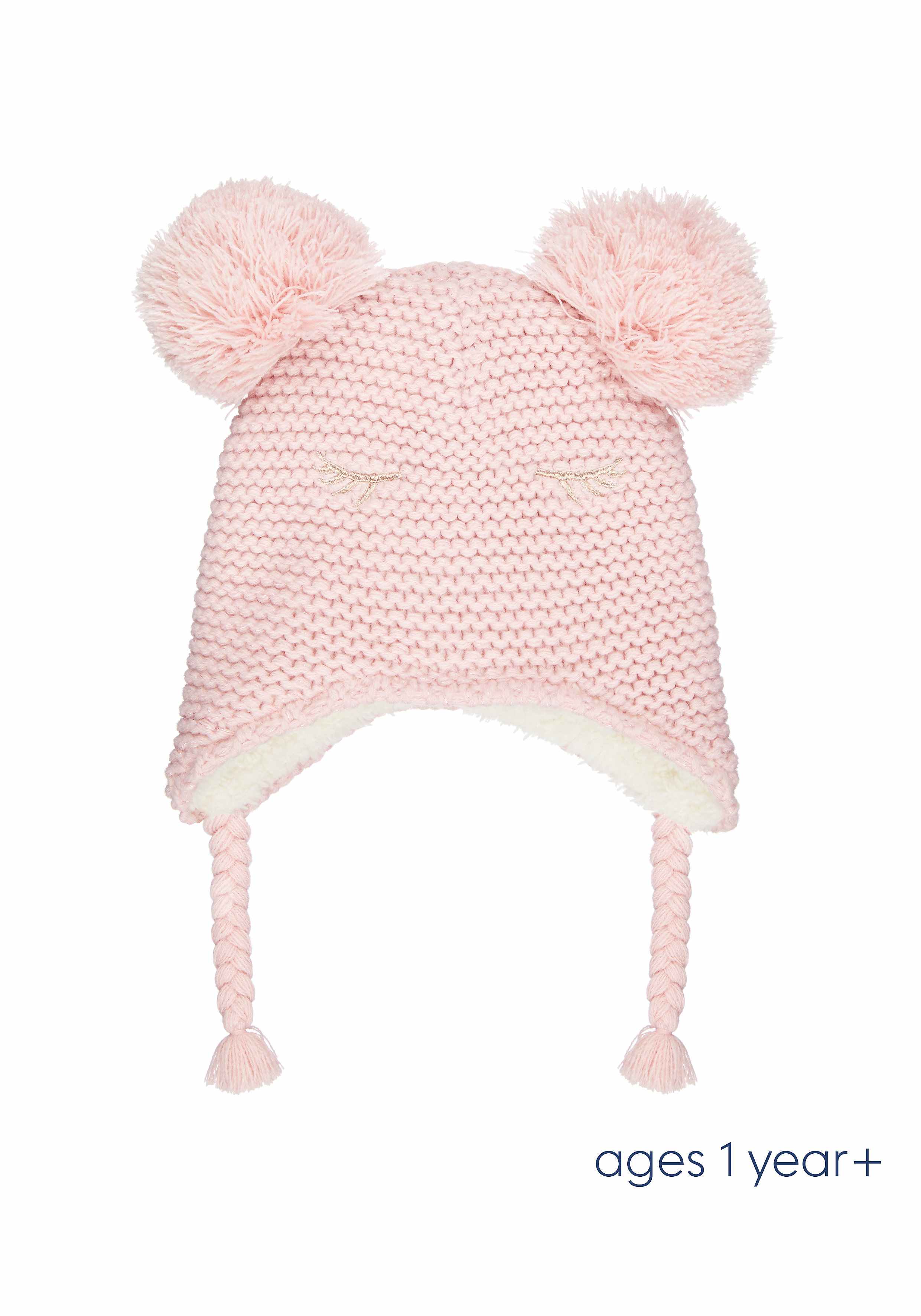Girls Pink Double - Pom Trapper Hat - Pink