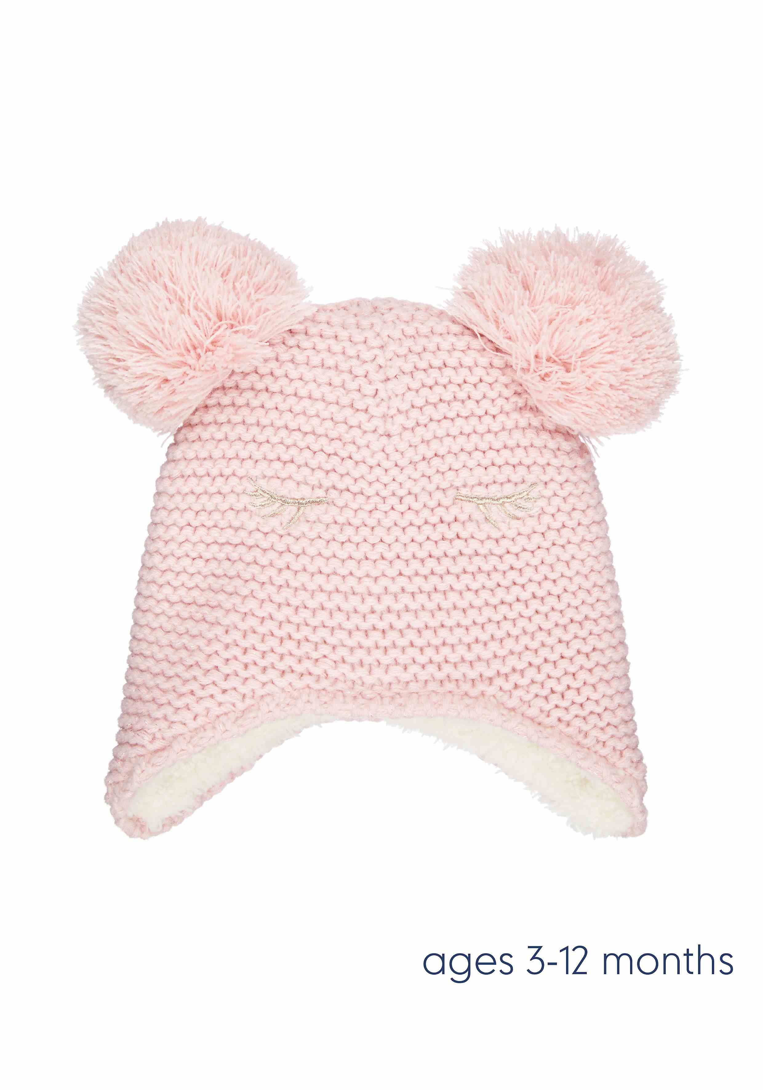 Girls Pink Double - Pom Trapper Hat - Pink