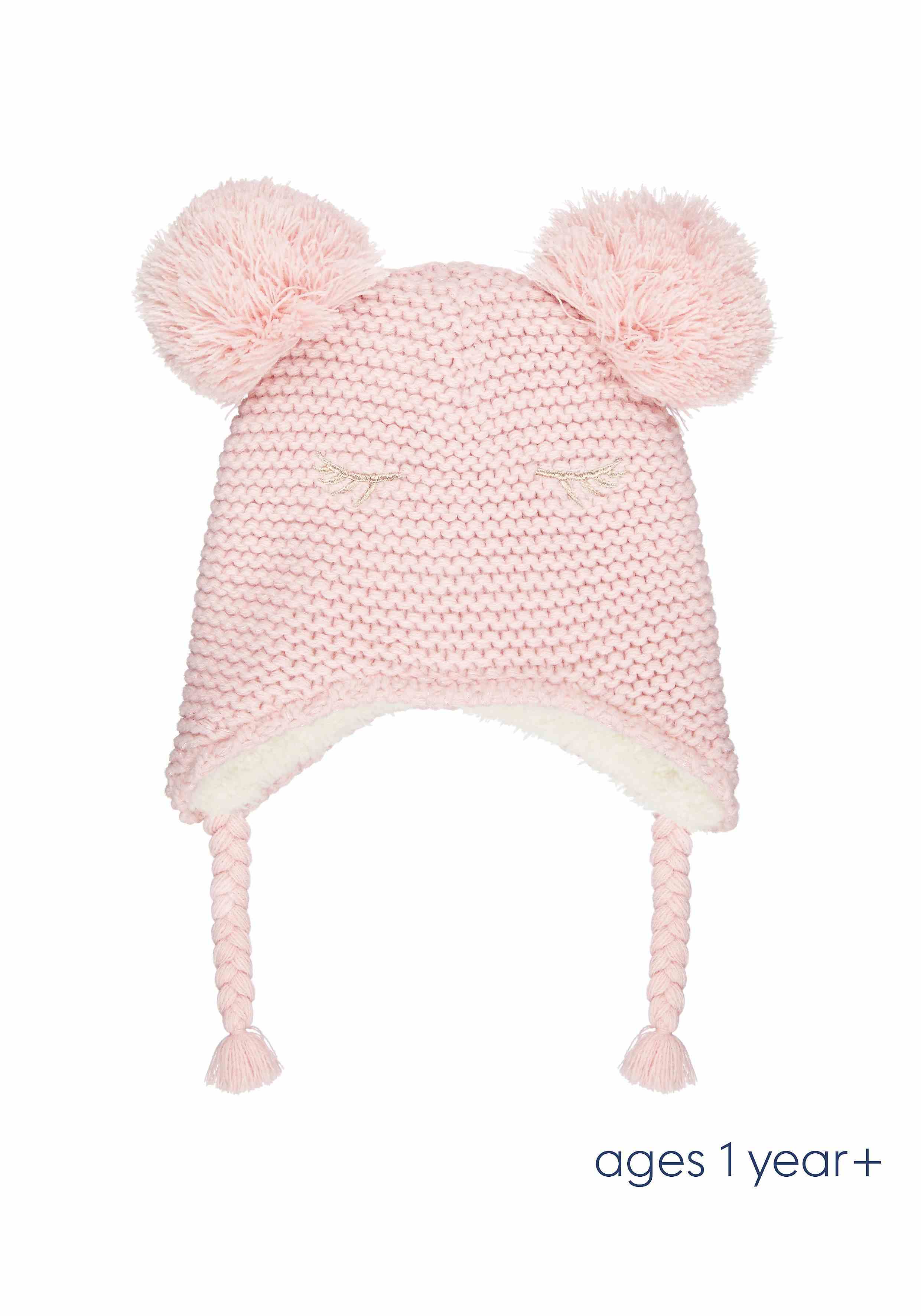 Girls Pink Double - Pom Trapper Hat - Pink
