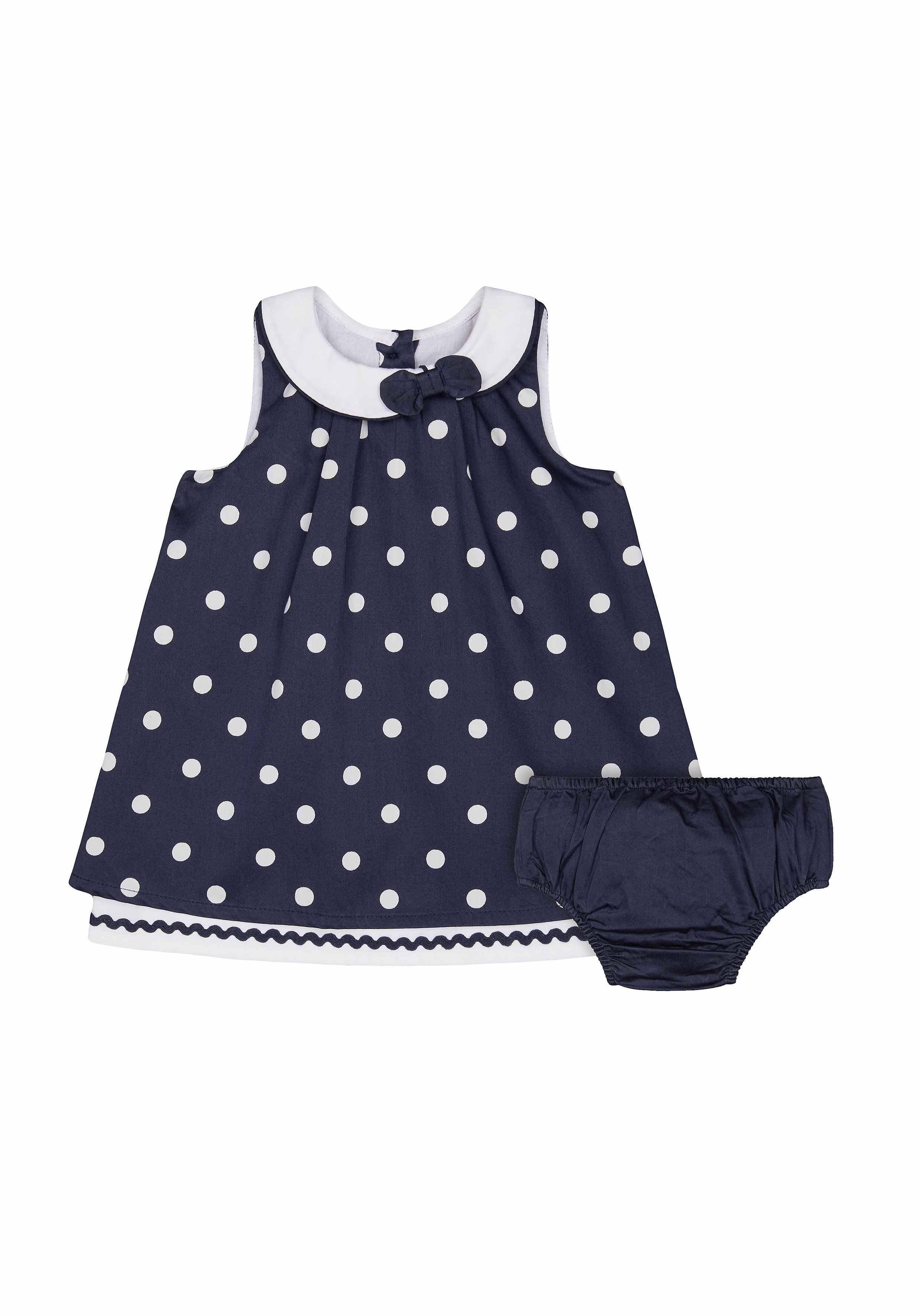 Mothercare | Girls Sleeveless Dress And Knickers Set Bow And Lace Details - Navy 0