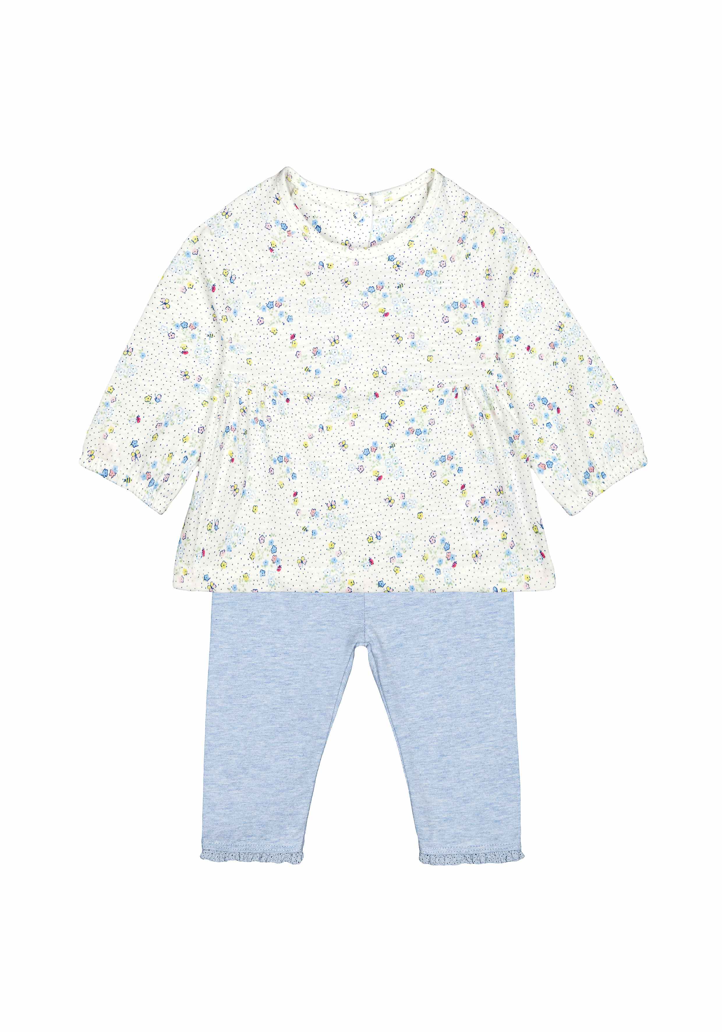 Girls Full Sleeves Top And Legging Set Floral Print - Blue