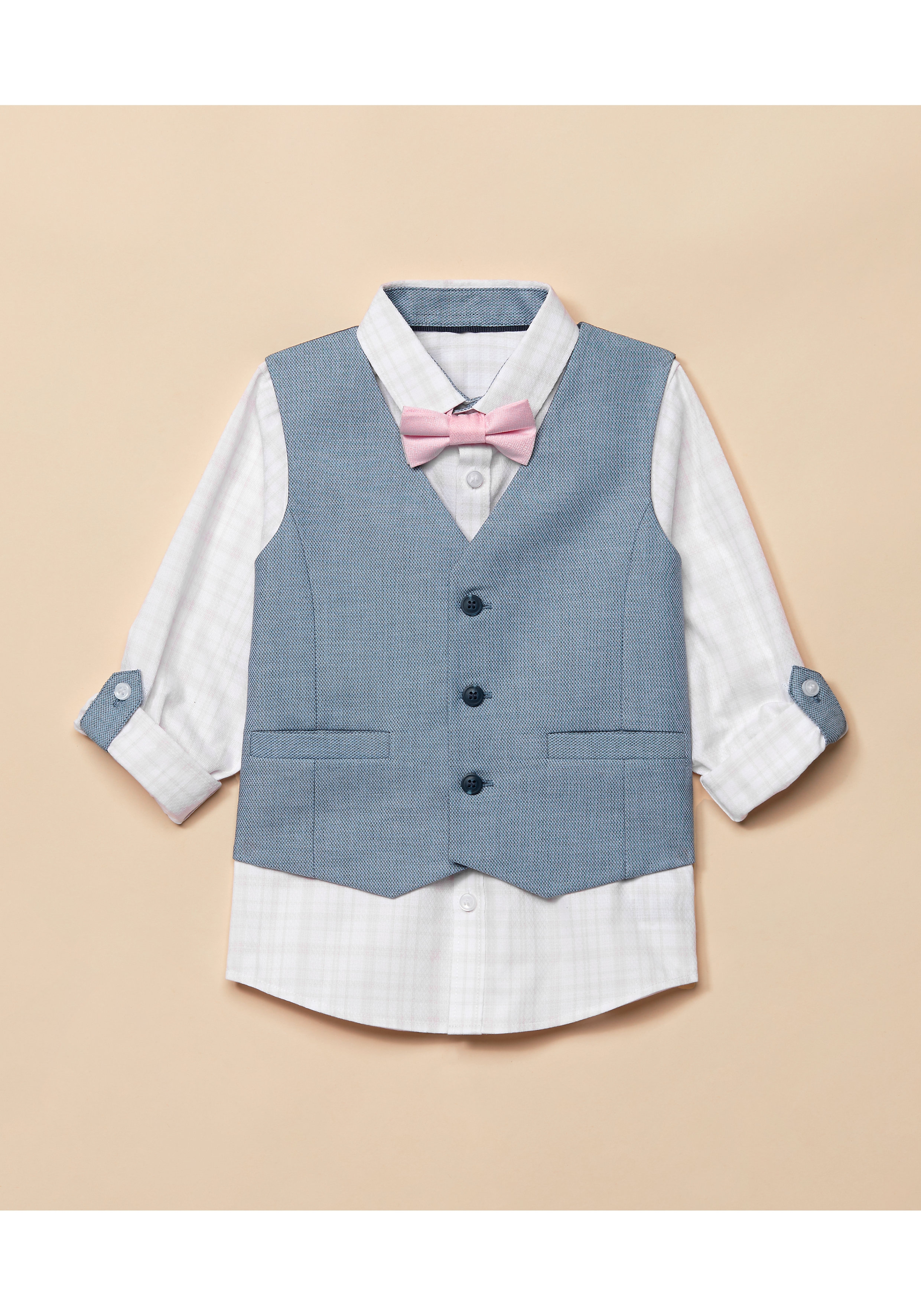 Mothercare | Boys Full Sleeves Shirt With Waistcoat - White Blue 0