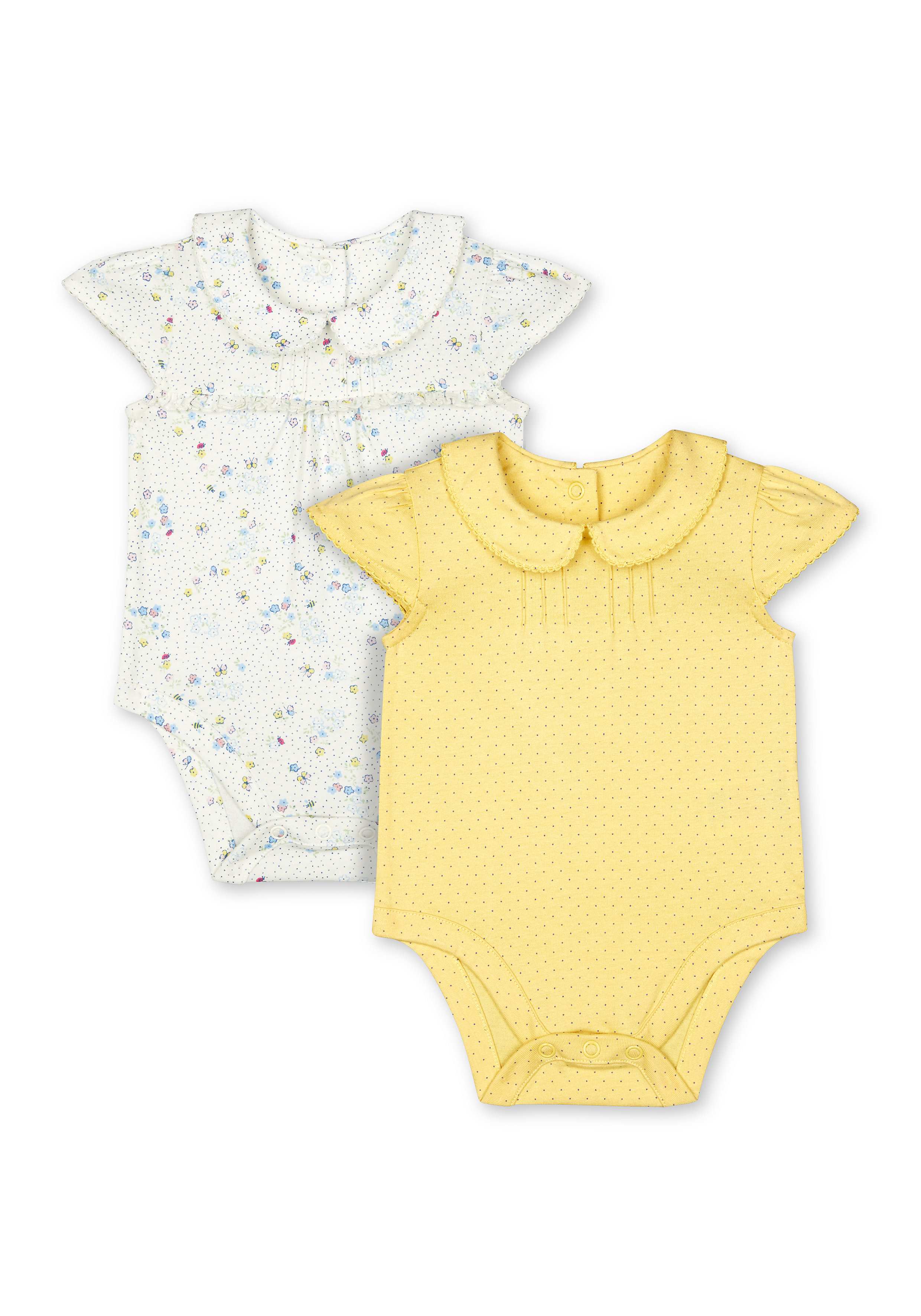 Girls Half Sleeves Collared Bodysuit Floral Print - Pack Of 2 - White