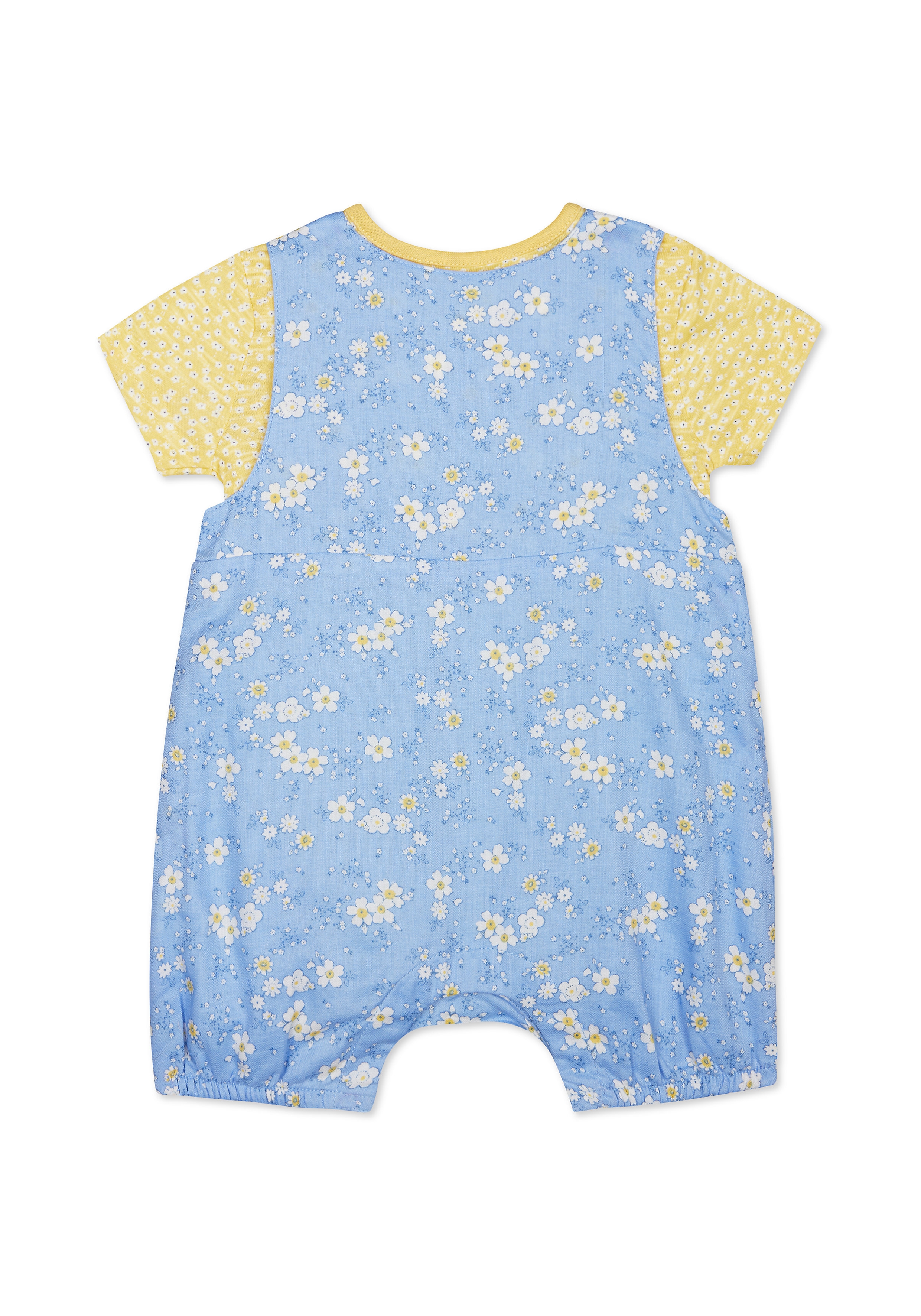 Mothercare | Girls Half Sleeves Dungaree Set Floral Print - Blue Yellow 1