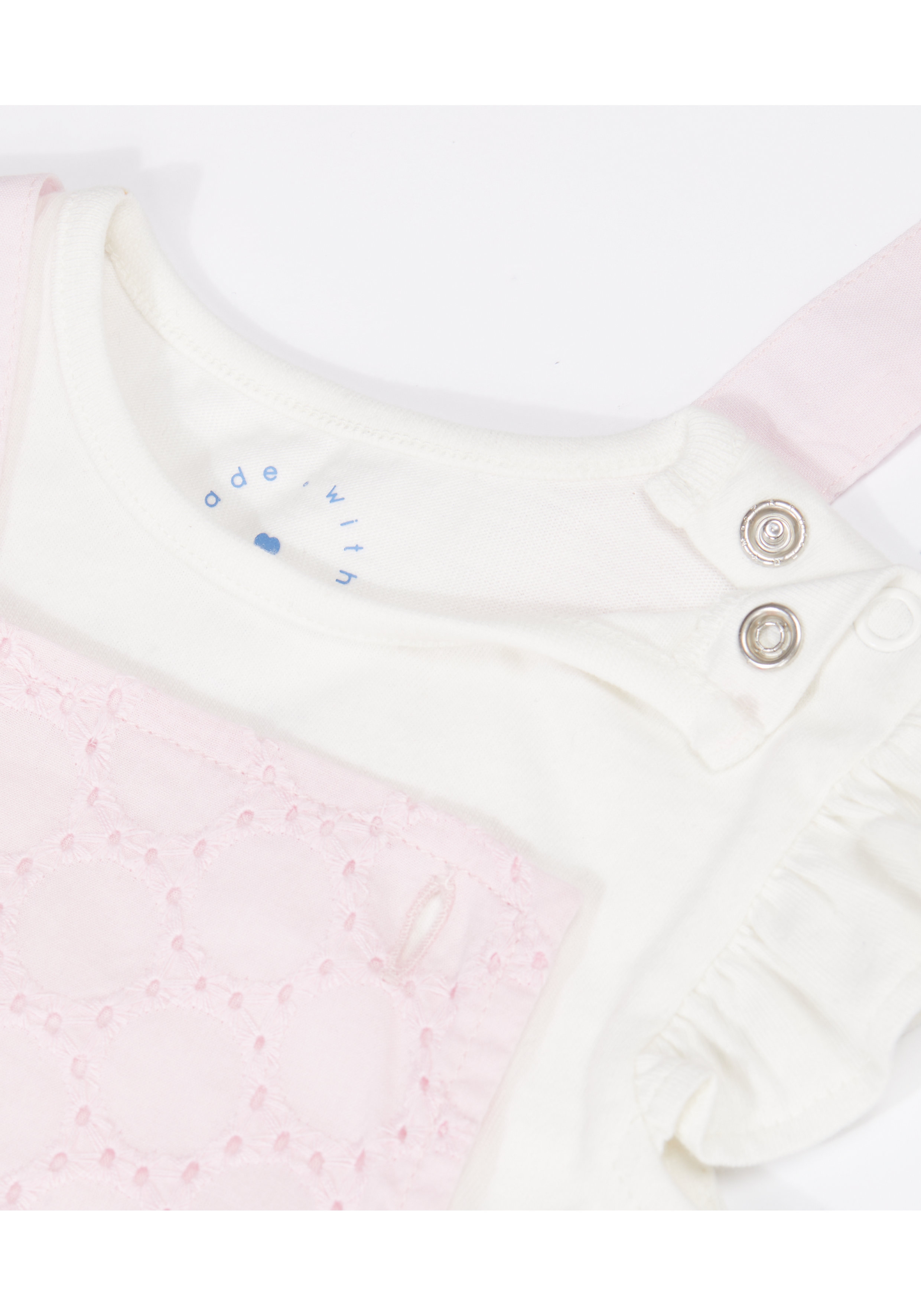 Mothercare | Girls Half Sleeves Schiffli Dungaree Set Frill Detail - Pink 2