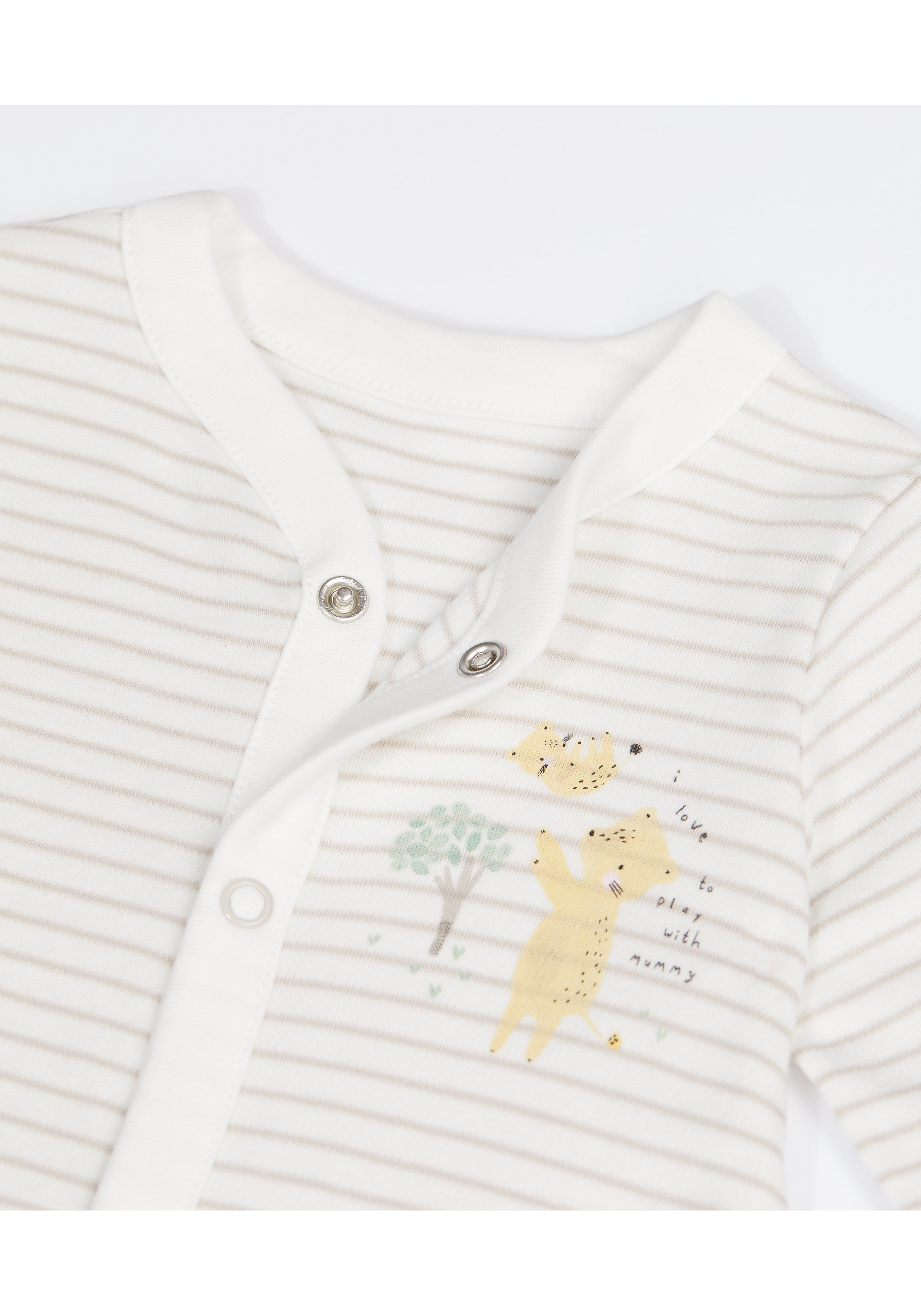 Mothercare | Unisex Sleepsuit Stripes And Animal Print  - Pack Of 3 - Cream 2