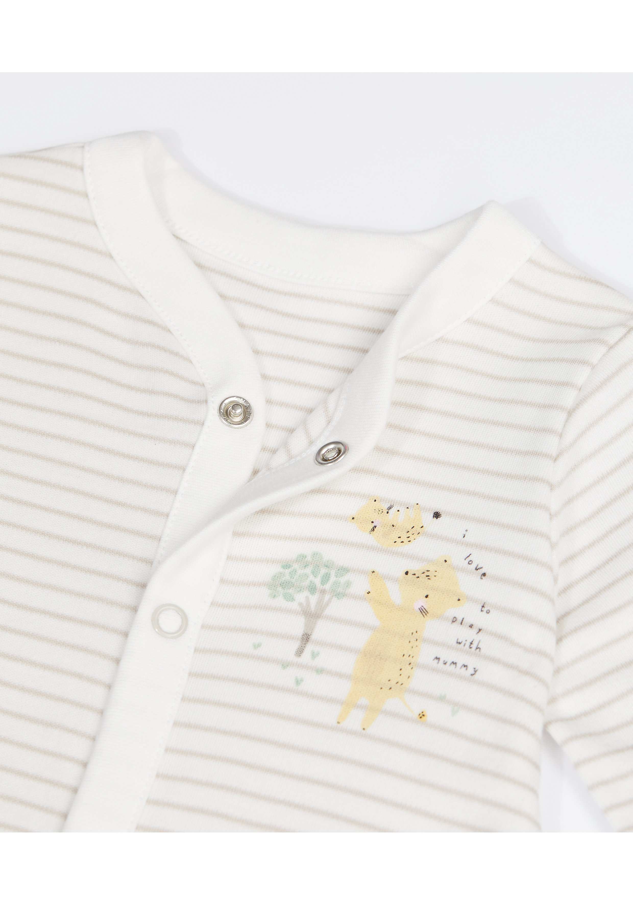 Mothercare | Unisex Sleepsuit Stripes And Animal Print  - Pack Of 3 - Cream 2