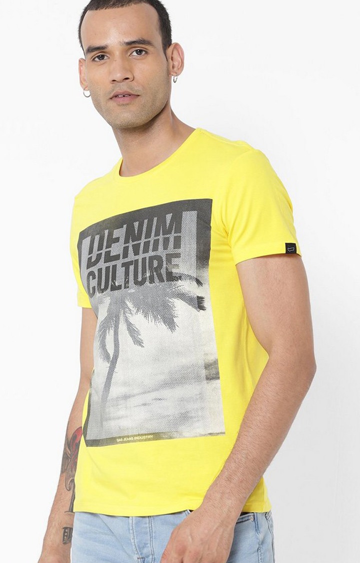 GAS | Jahn/S Printed Round Neck Yellow T-Shirt