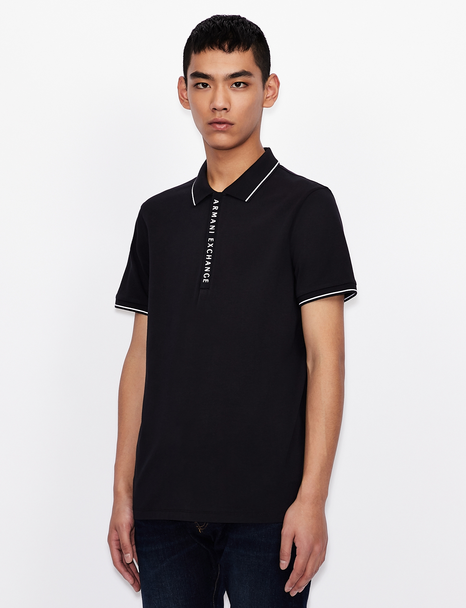 Slim Fit Zip-Up Polo T-Shirt With Contrast Tipping