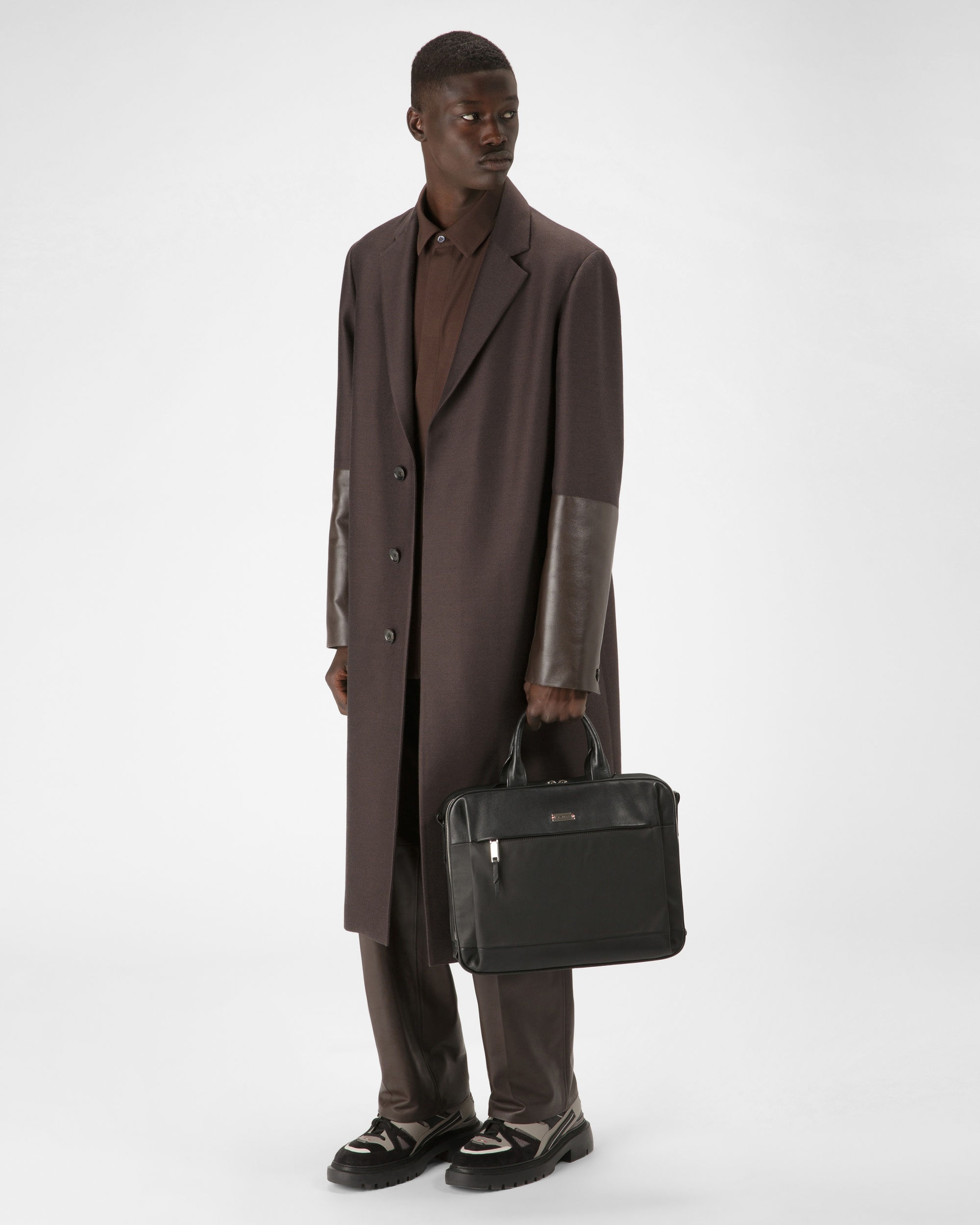Vaud Cotton Mix & Leather Business Bag In Black