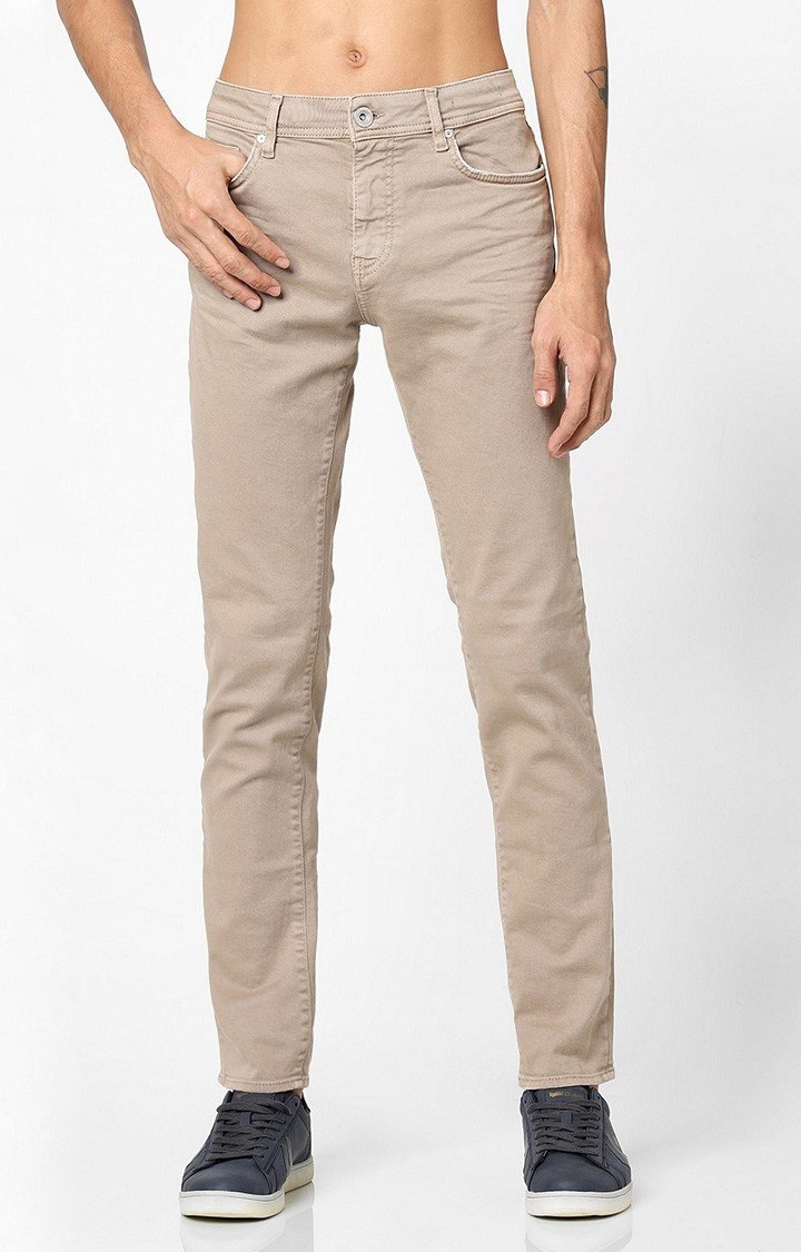 Men's Mid-Rise Beige Skinny Jeans