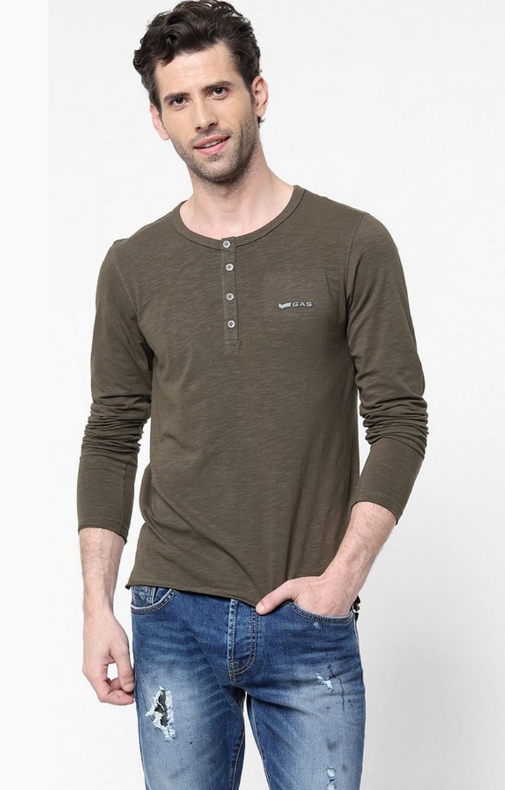 Slim Fit Henley T-shirt with Full Sleeves