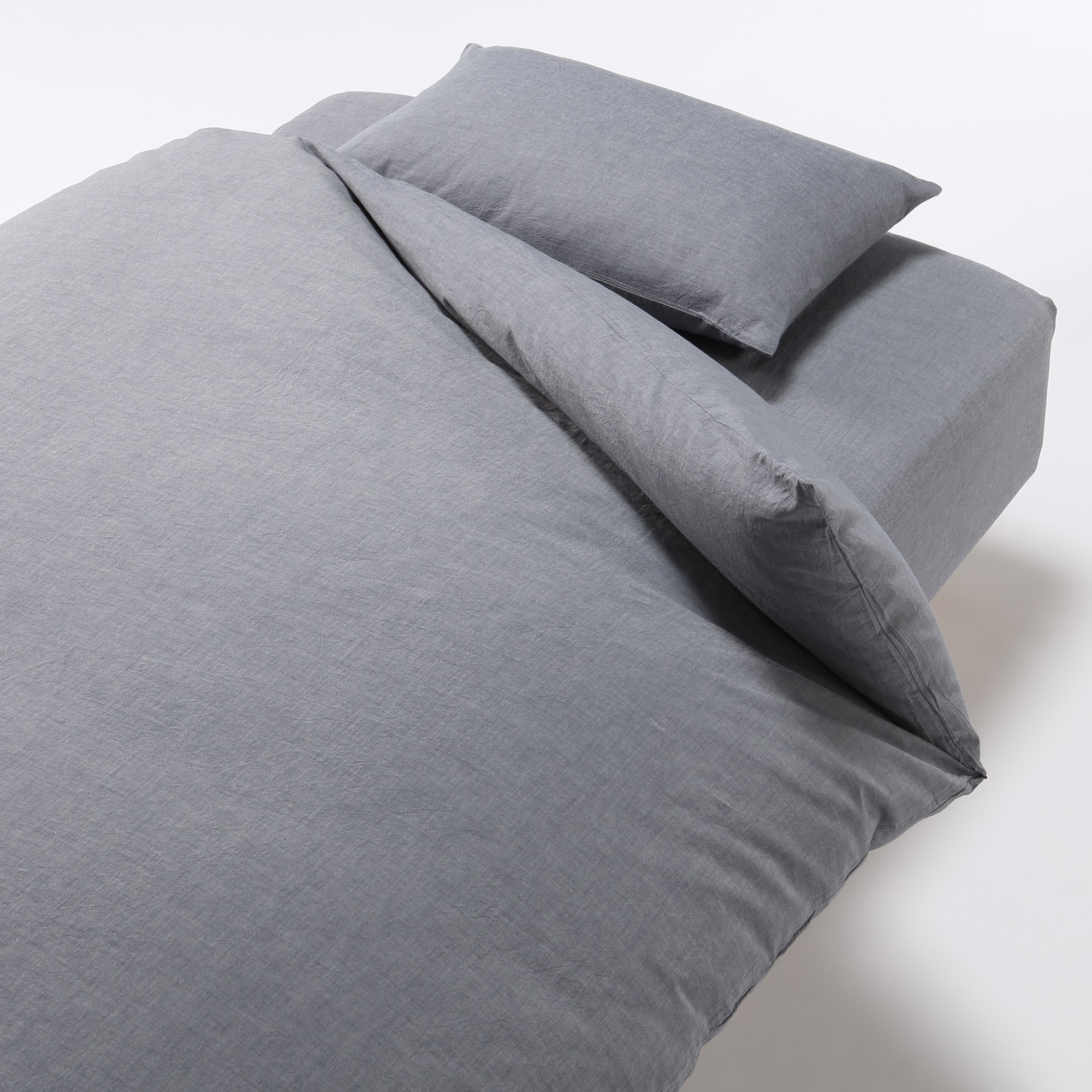 ORGANIC WASHED COTTON DUVET COVER Q DARK BLUE