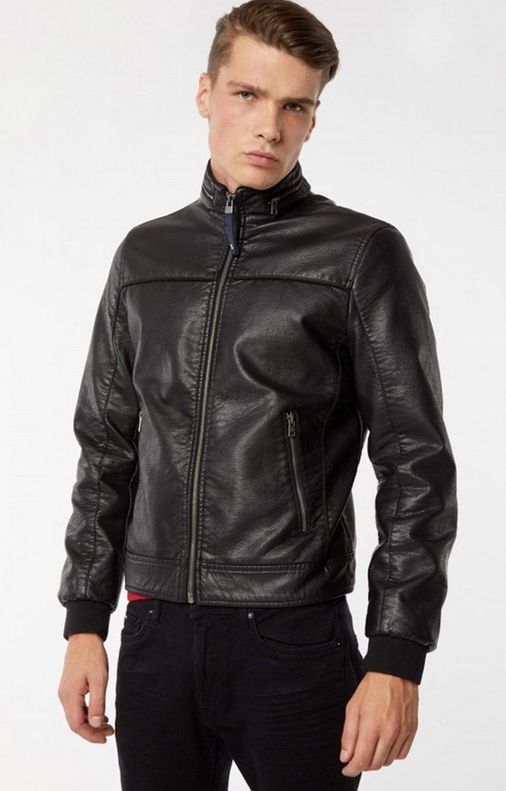 Black Men's Mix Eco Solid Jacket