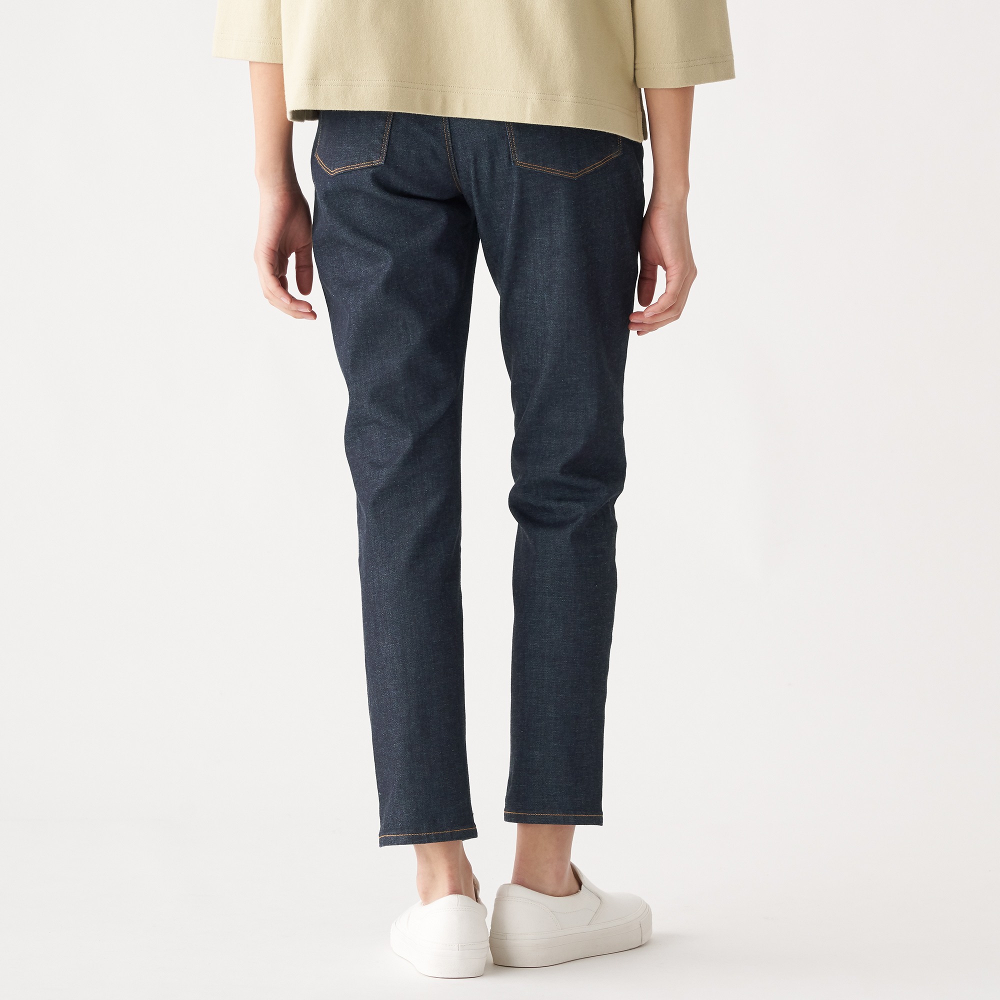 4 WAY STRETCH DENIM SLIM STRAIGHT PANTS ANKLE LENGTH