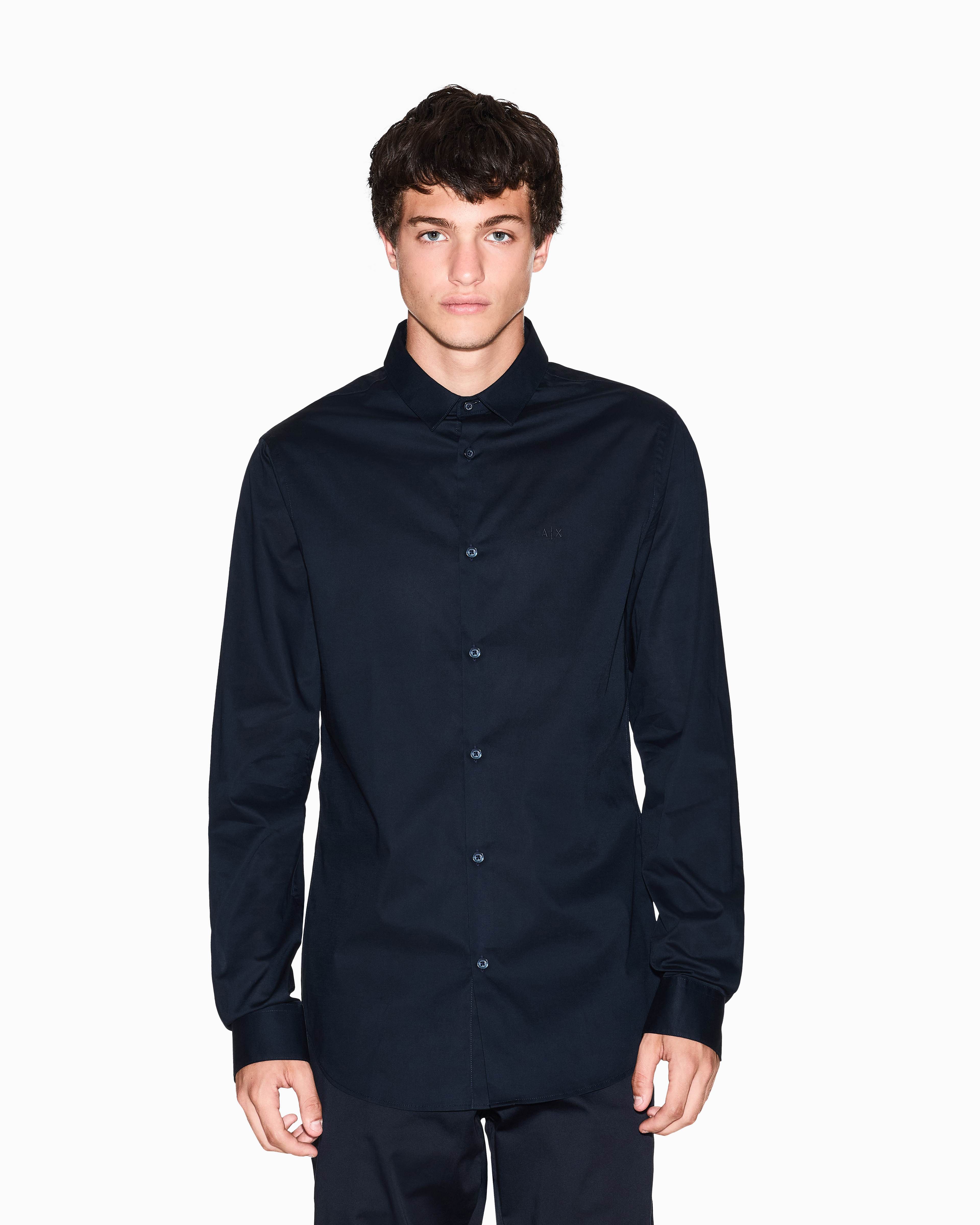 Men Navy Cotton  Shirt
