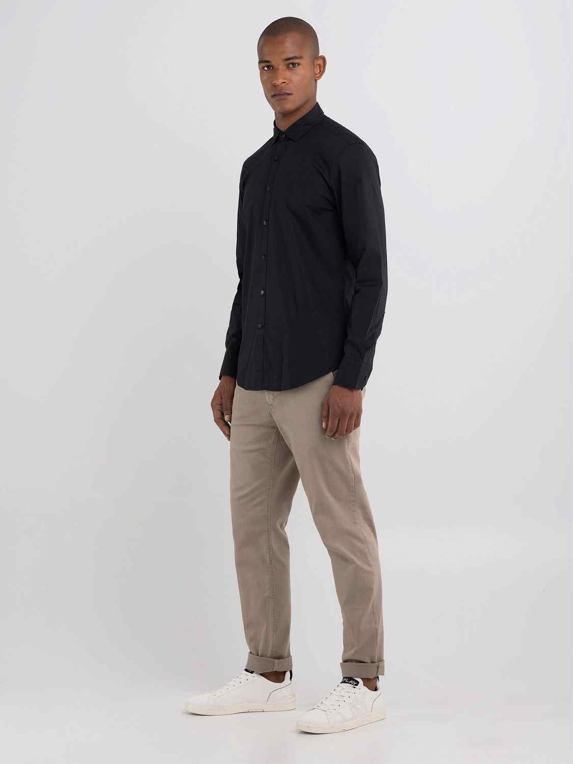 REPLAY Solid  Black Cotton Shirt