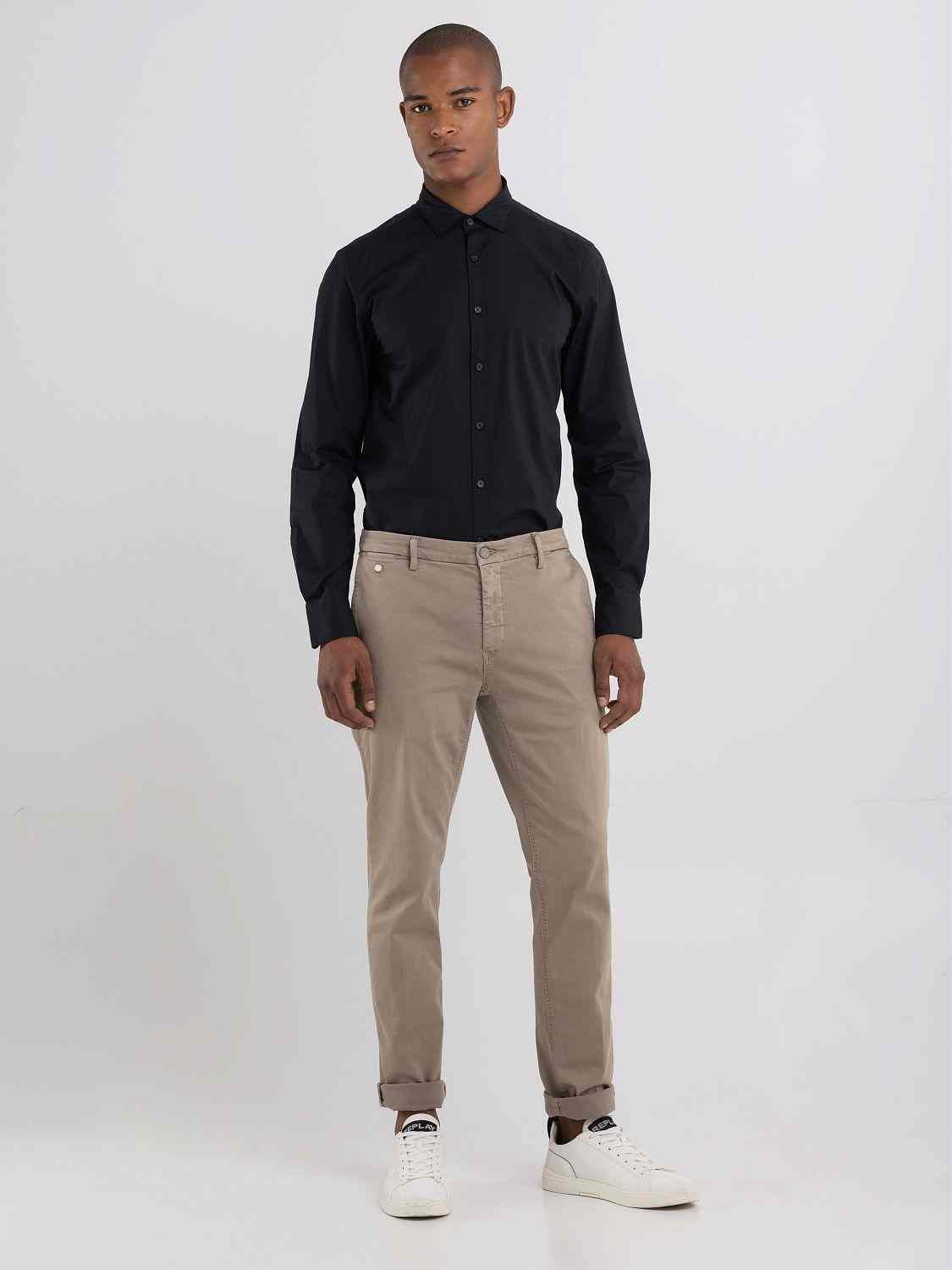 REPLAY Solid  Black Cotton Shirt