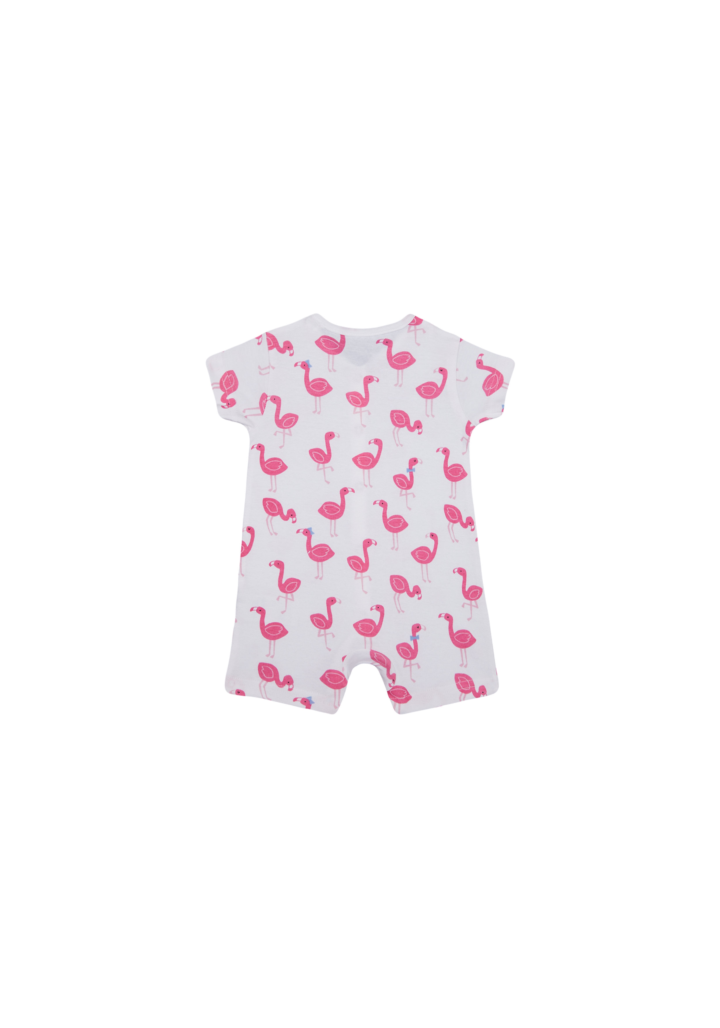 Mothercare | Girls Half Sleeves Romper Flamingo Print - White 1