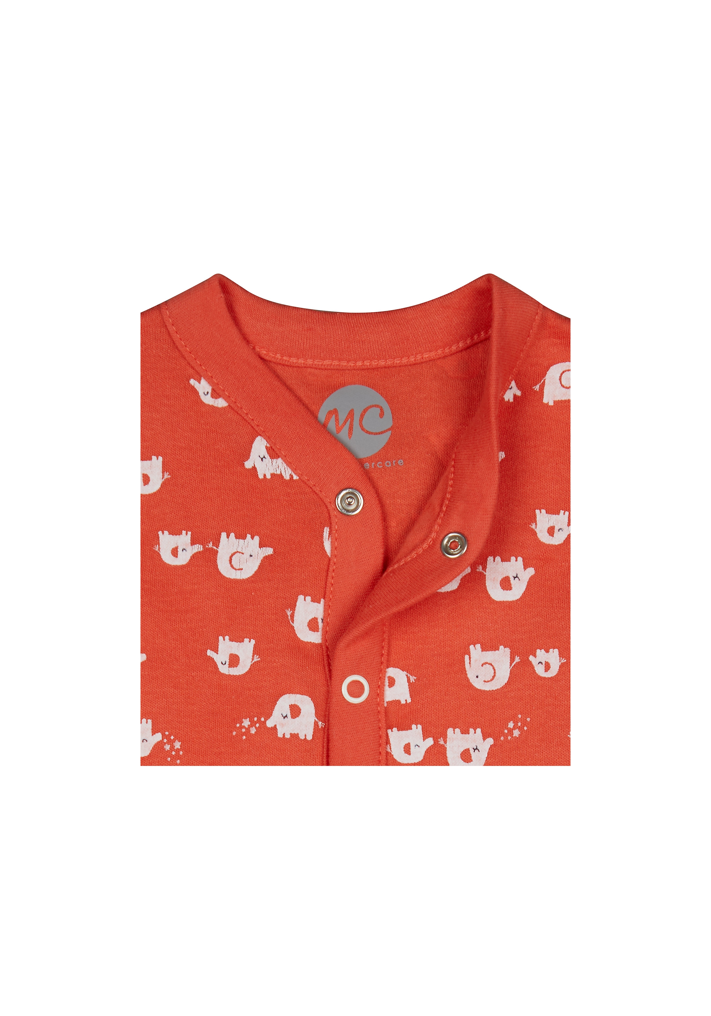 Mothercare | Unisex Full Sleeves Romper Elephant Print - Pack Of 2 - Orange Cream 2