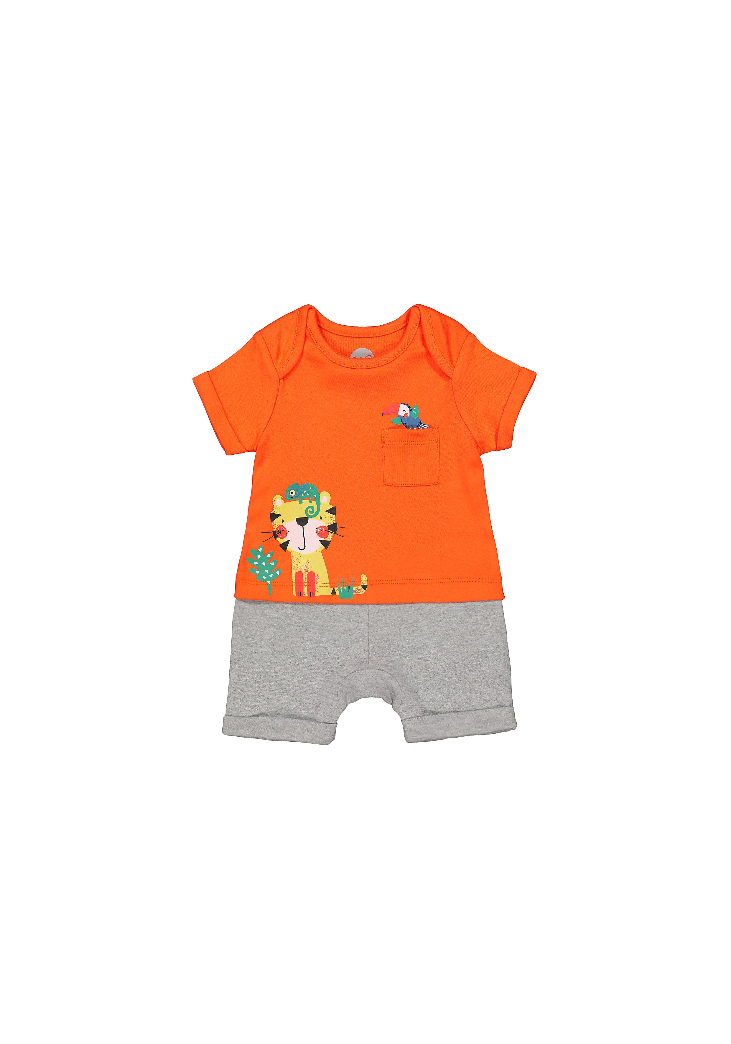 Mothercare | Boys Half Sleeves Mock Romper Tiger Print - Orange Grey 0