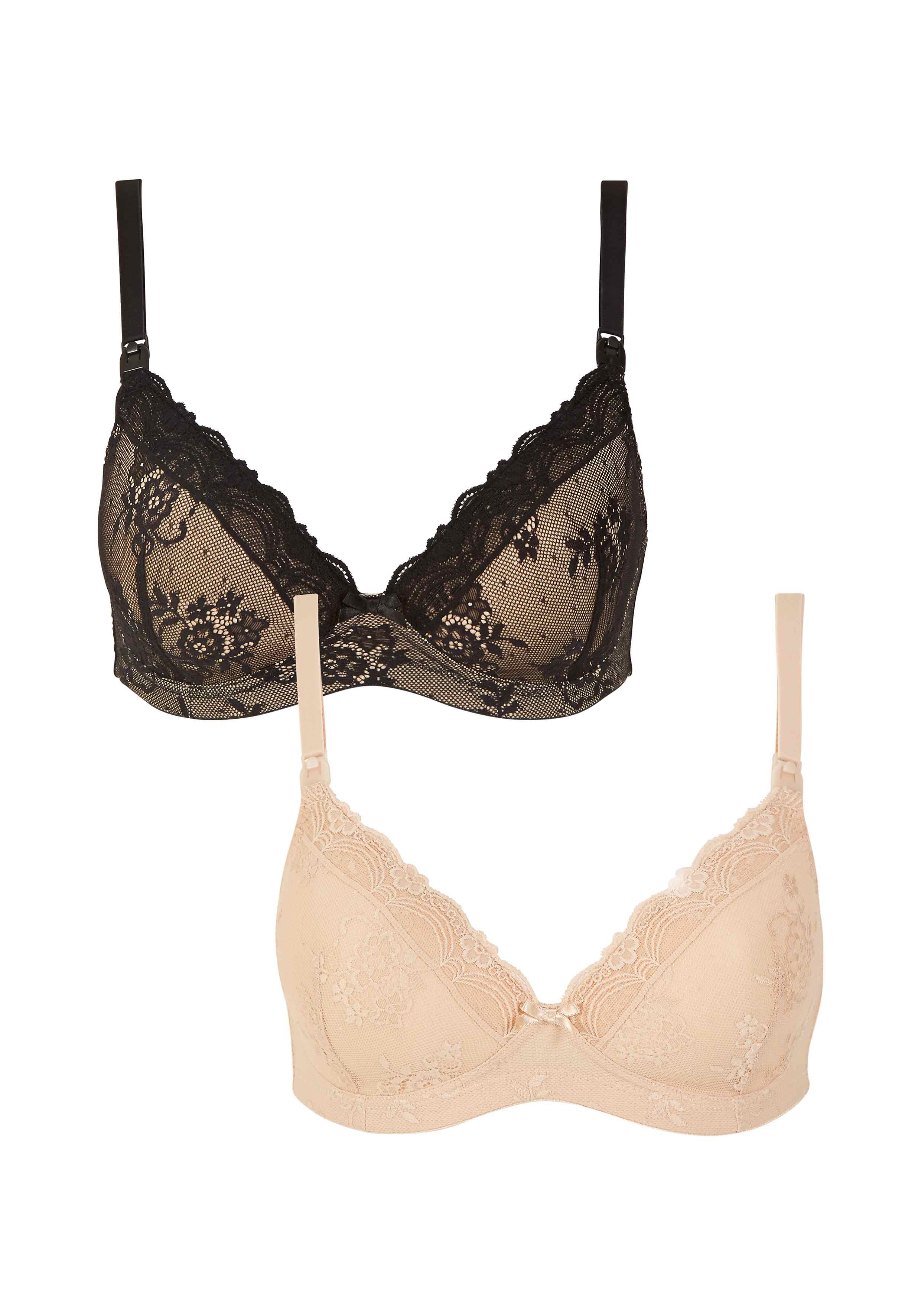 Women Maternity Nursing Bra Lace Details - Pack Of 2 - Black And Skin Color