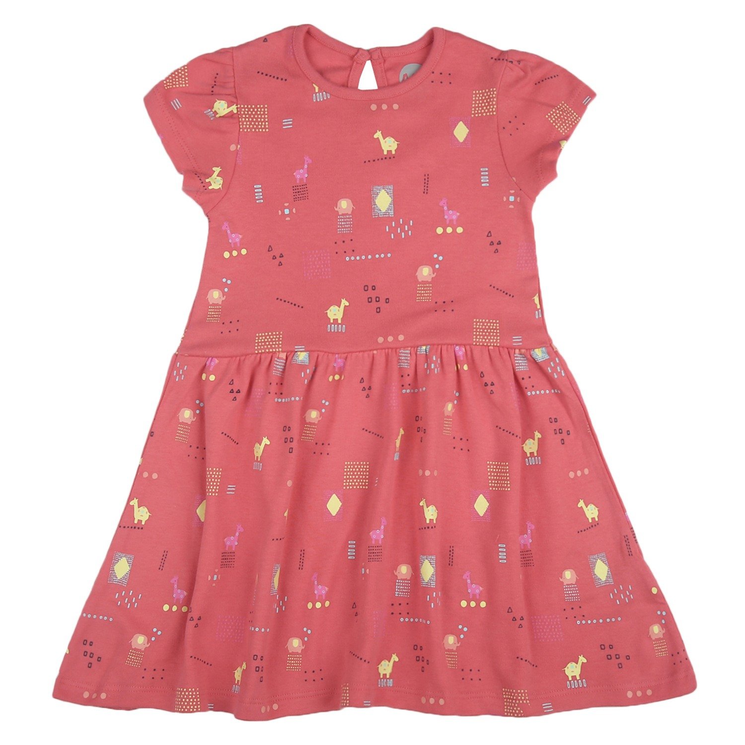 Girls Half sleeves Printed Dress - Pink