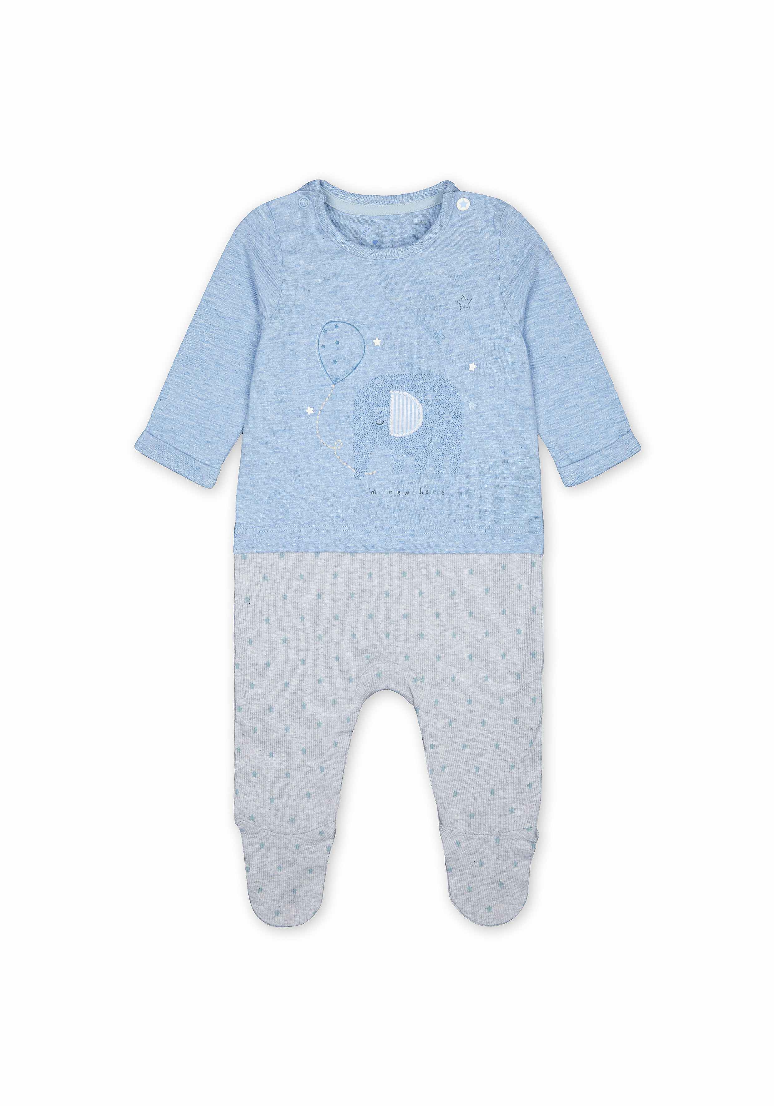 Boys Full sleeves Elephant print Mock romper - Blue