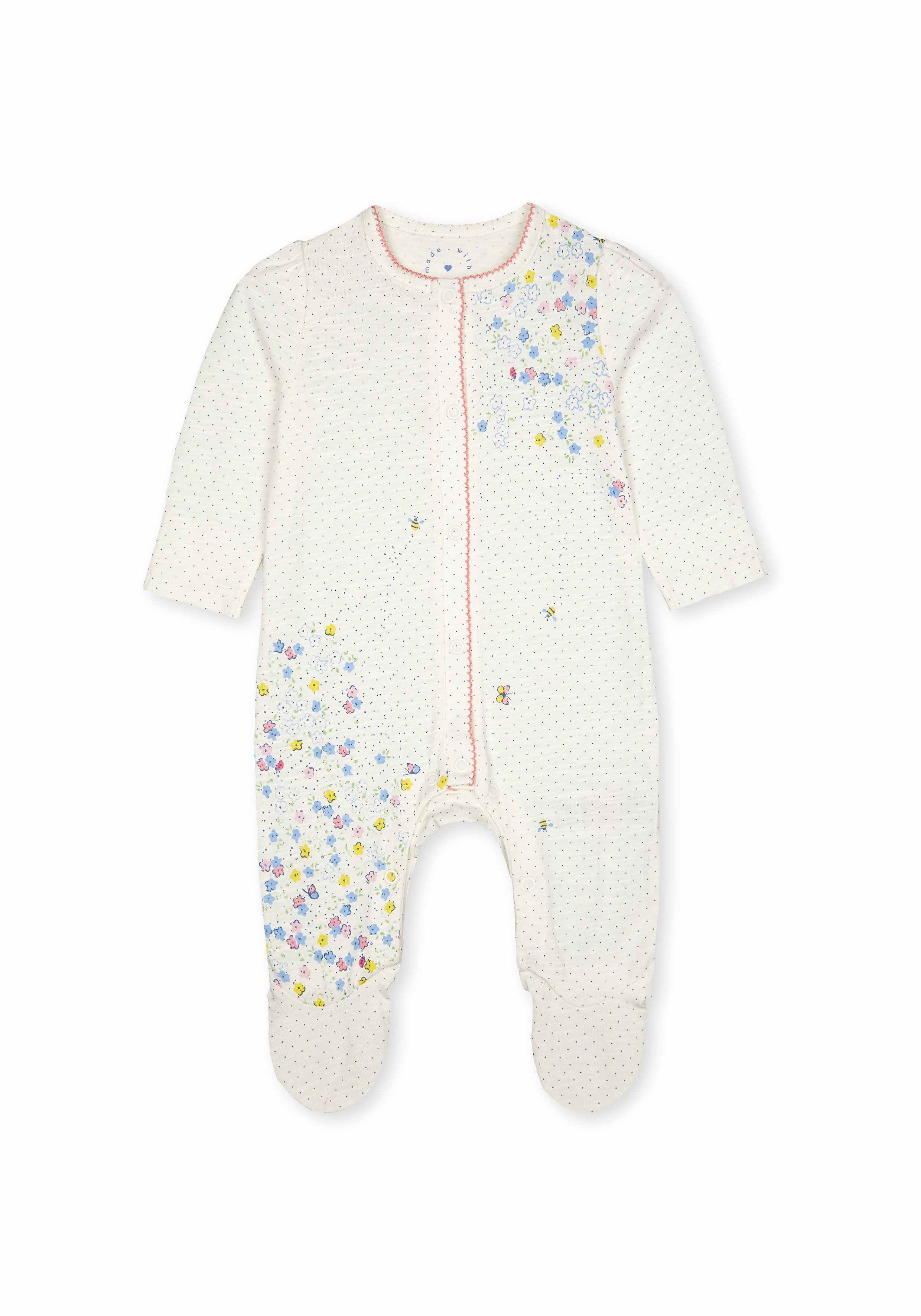 Girls Full Sleeves Romper Floral Print - White