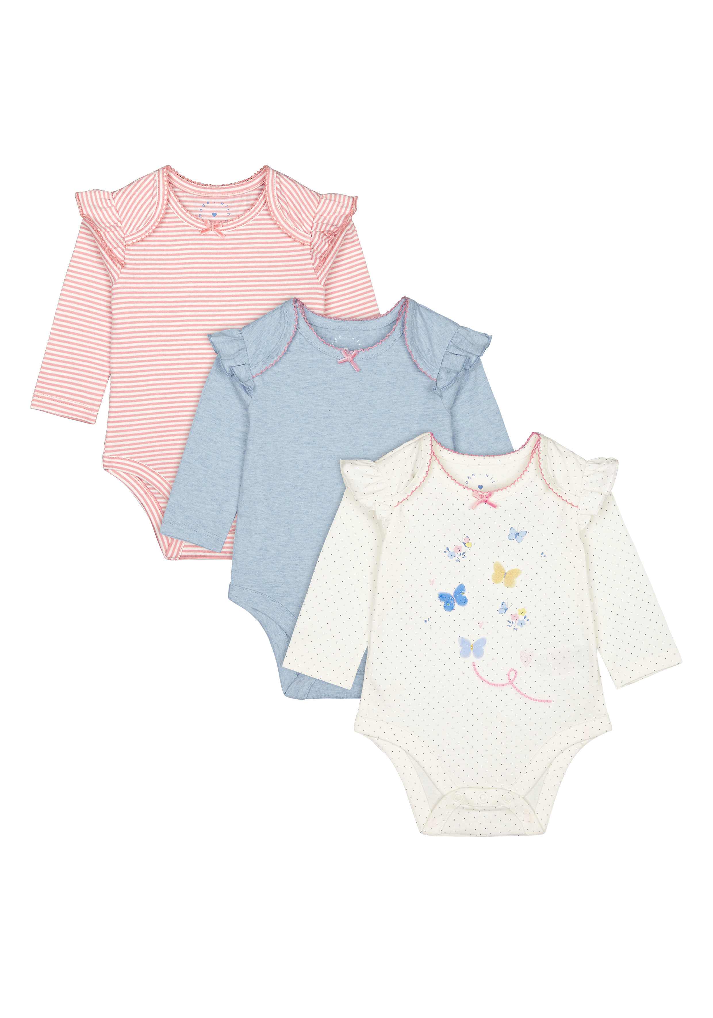 Girls Full Sleeves Bodysuit Striped And Printed - Pack Of 3 - Multicolor