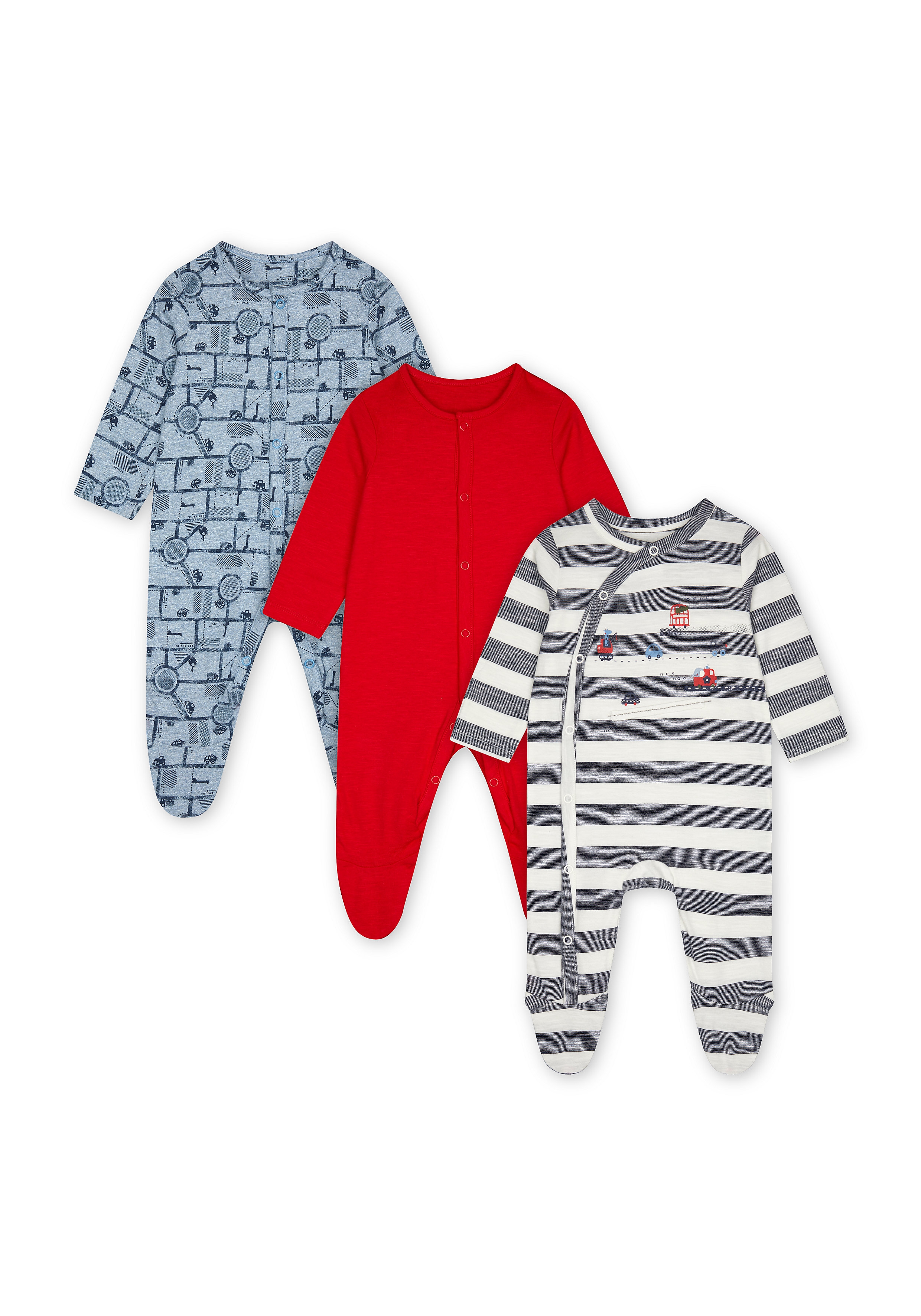 Mothercare | Boys Full Sleeves Sleepsuits  - Pack Of 3 - Blue 0